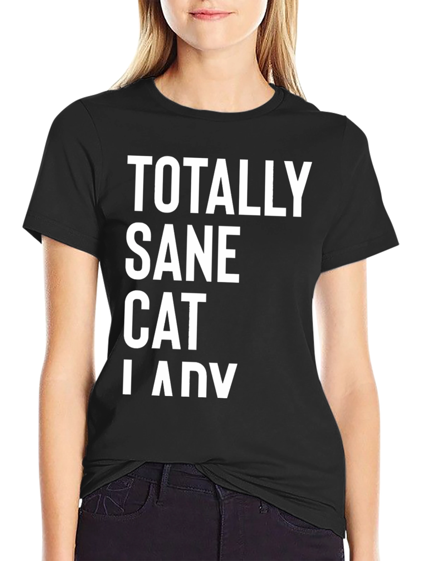 Black Totally Sane Cat Lady Black T-Shirt view 2
