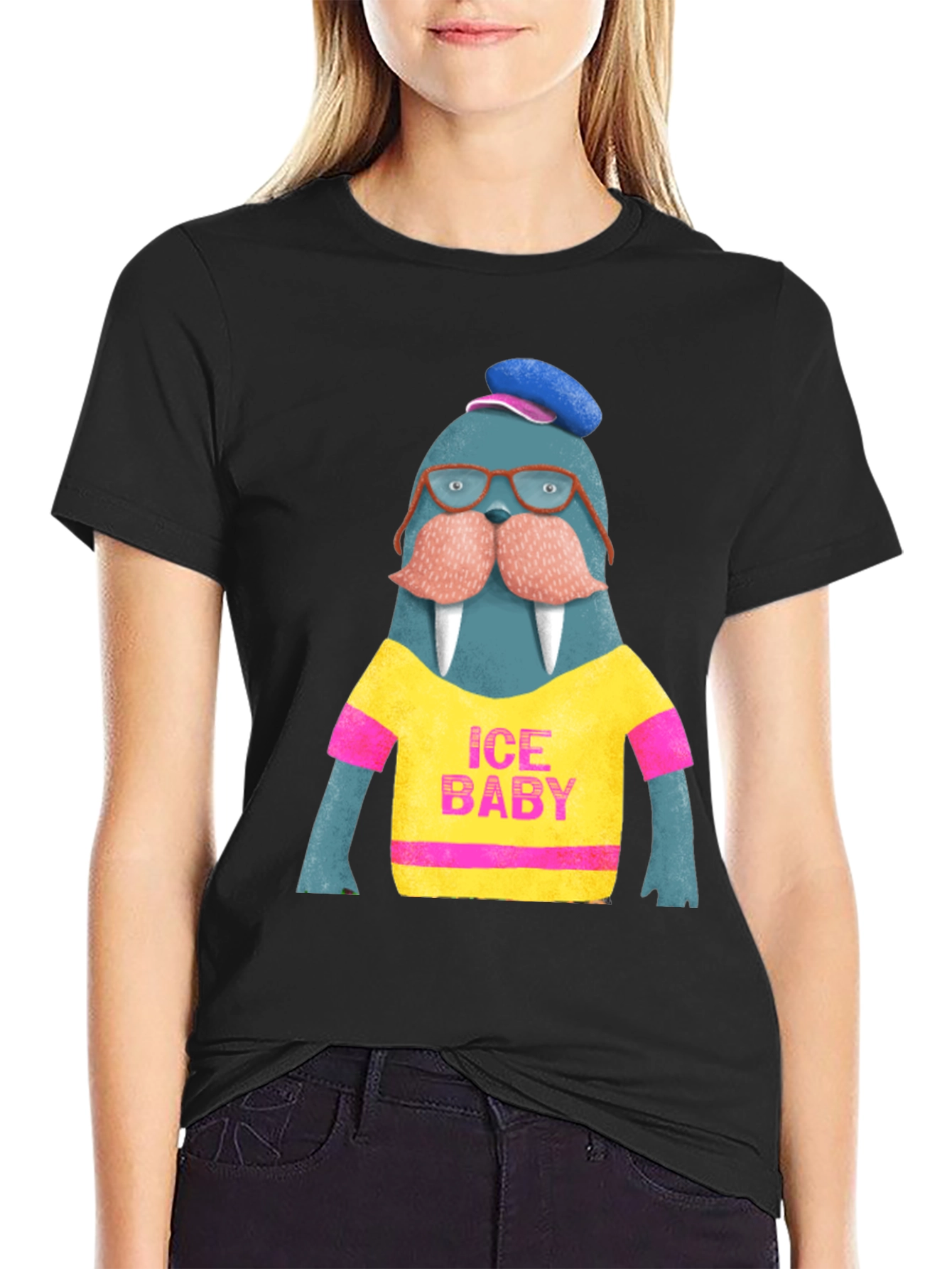 Black Ice Baby Walrus Graphic Tee - Men's Black T-Shirt view 2