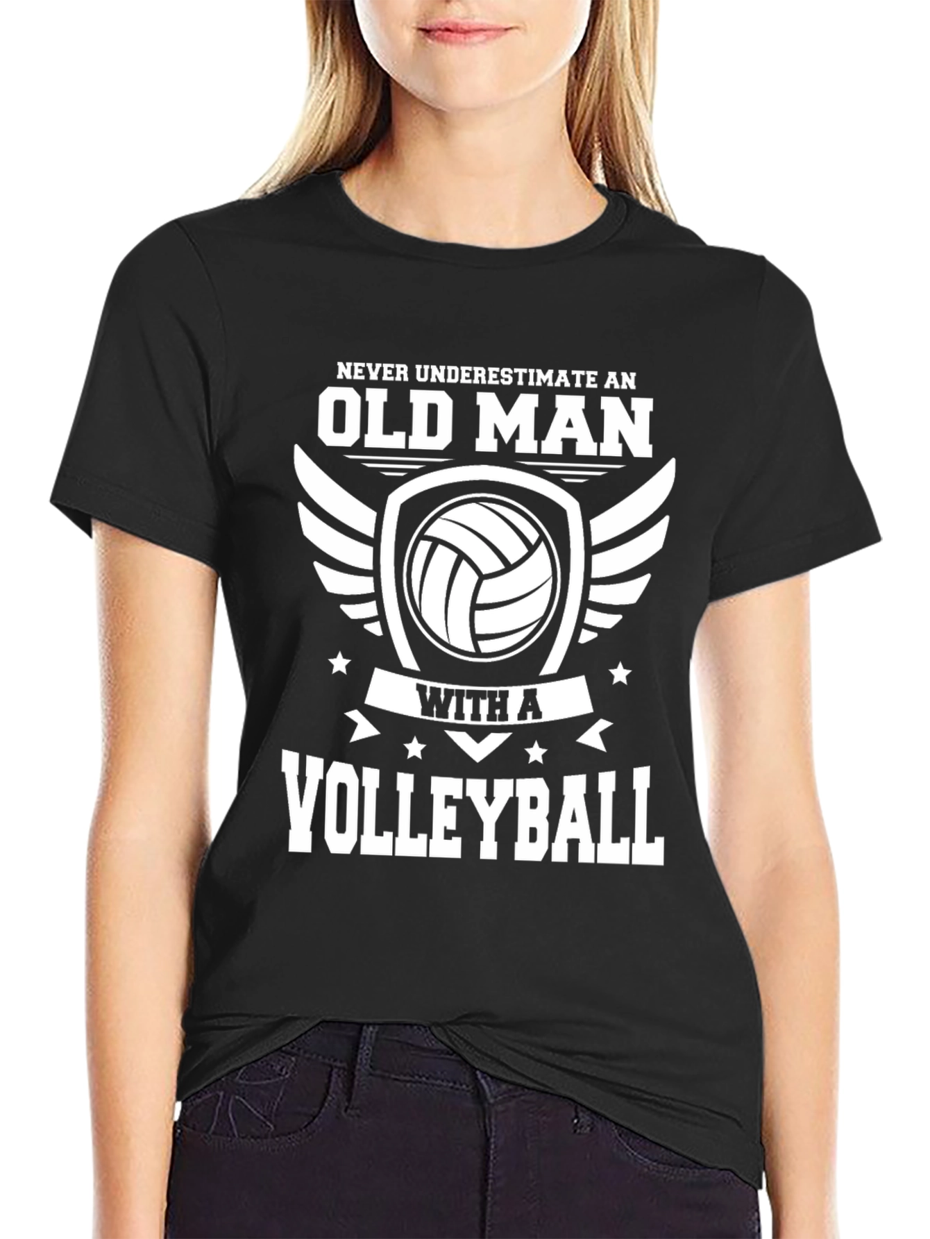 Black Old Man Volleyball Graphic T-Shirt view 2