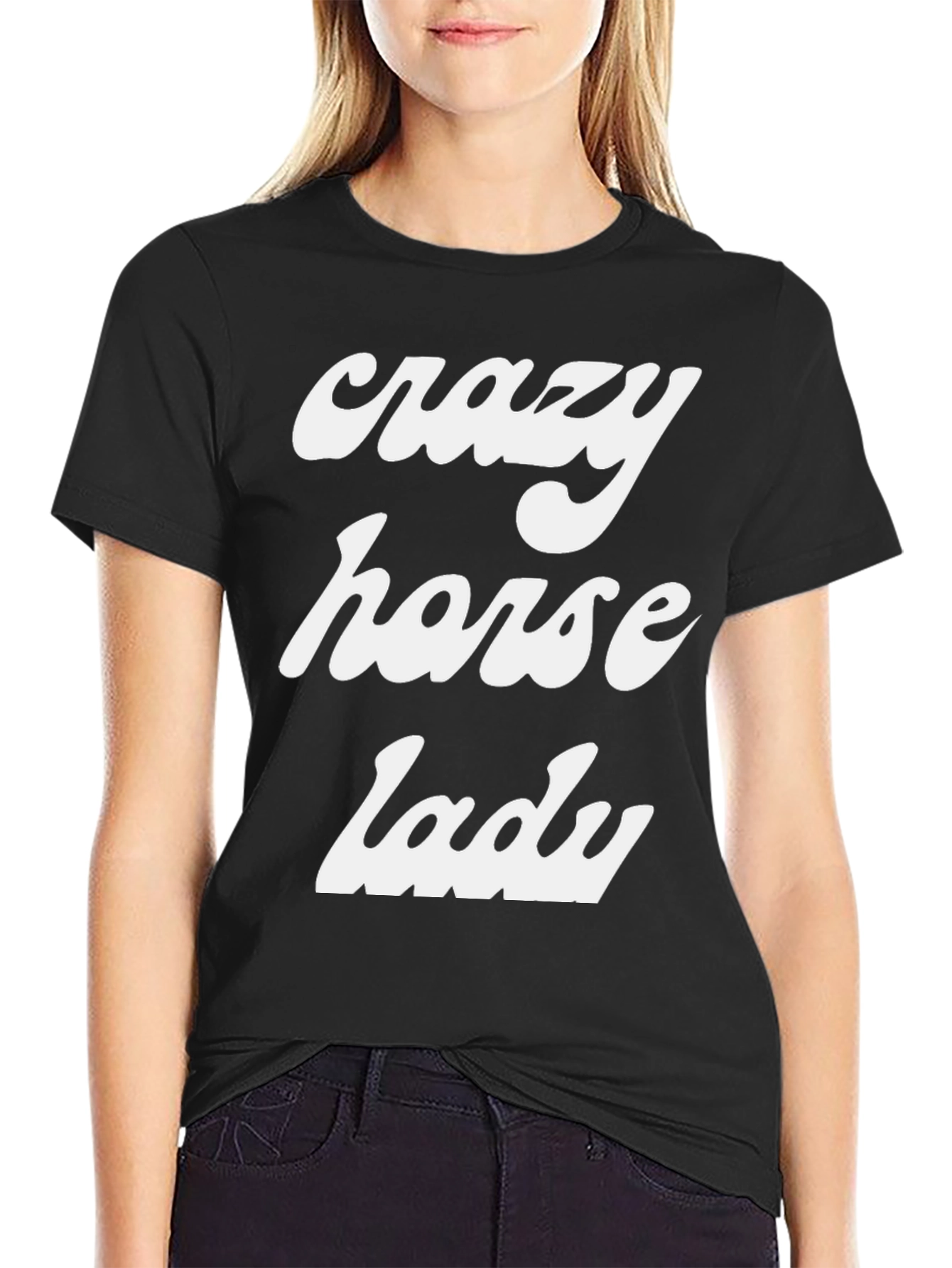 Black Crazy Horse Lady Tee - Novelty Graphic T-Shirt view 2