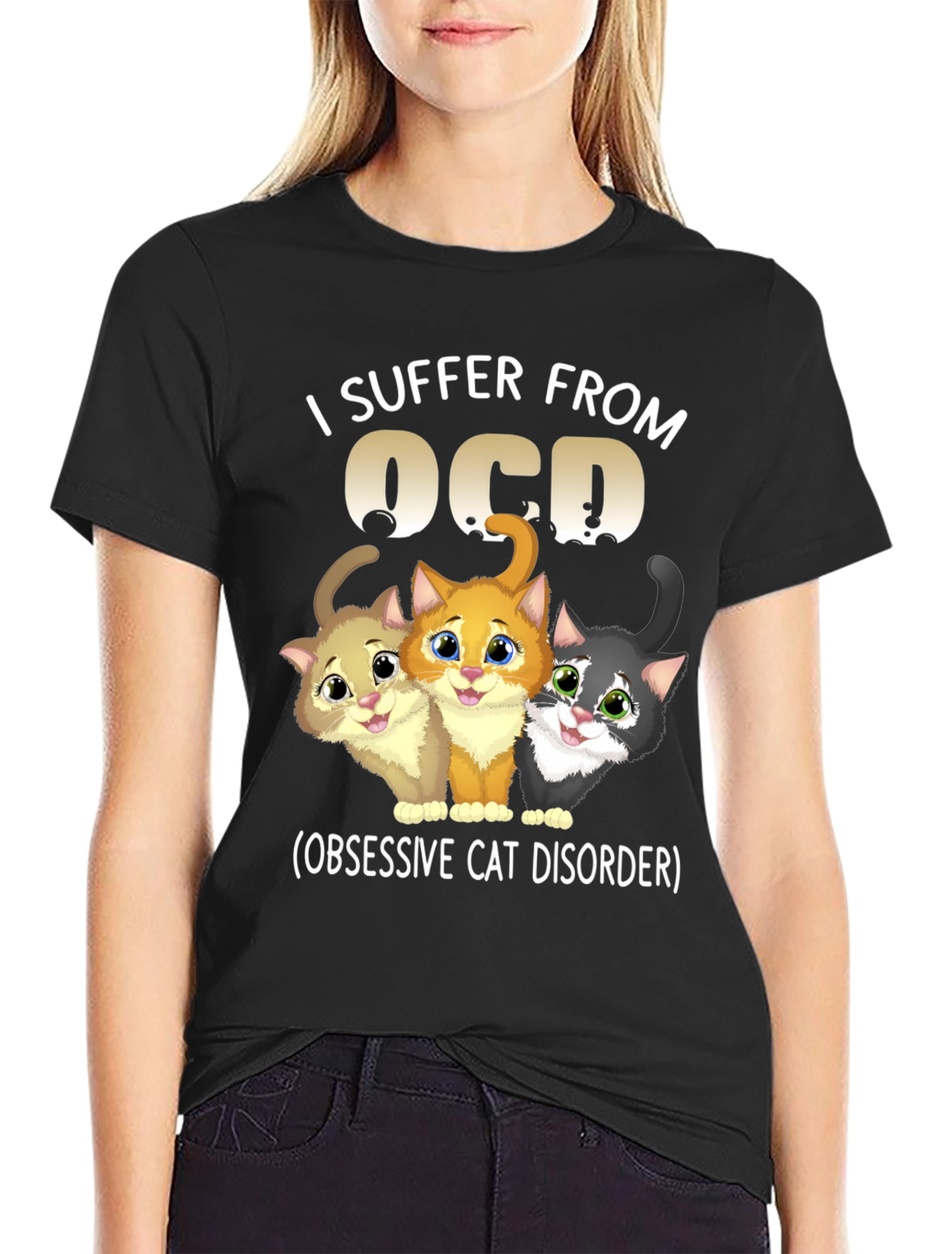 Black OCD Obsessive Cat Disorder Graphic T-Shirt view 2