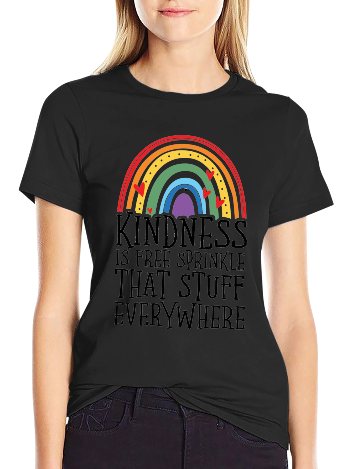 Black Kindness Rainbow Graphic Tee - Spread the Love! view 2