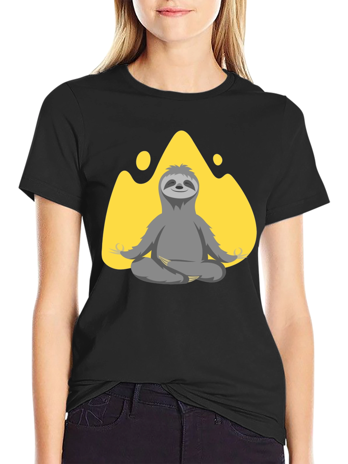 Black Meditating Sloth Graphic T-Shirt view 2