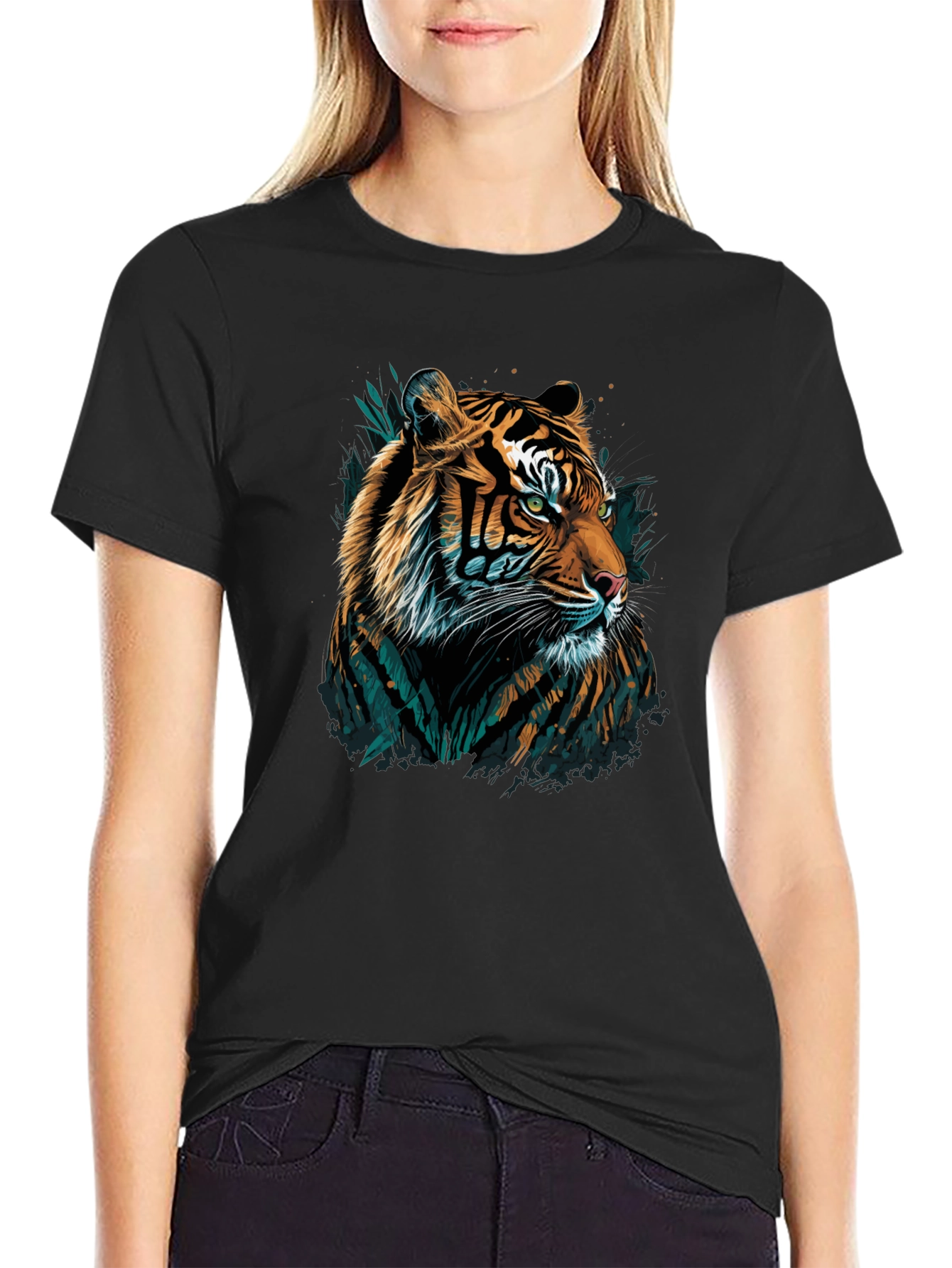Black Tiger Graphic Tee - Men's Black Crew Neck T-Shirt view 2