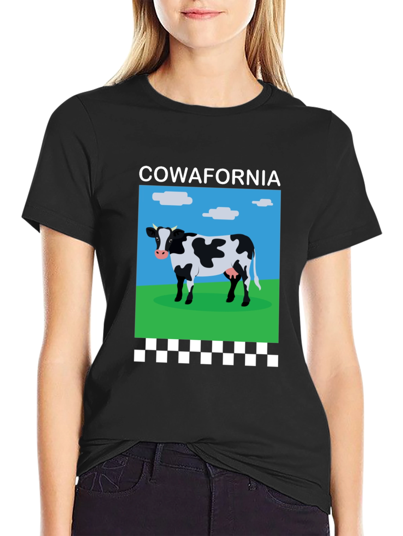 Black Cow-afornia T-Shirt: Hilarious Cow Design Tee view 2