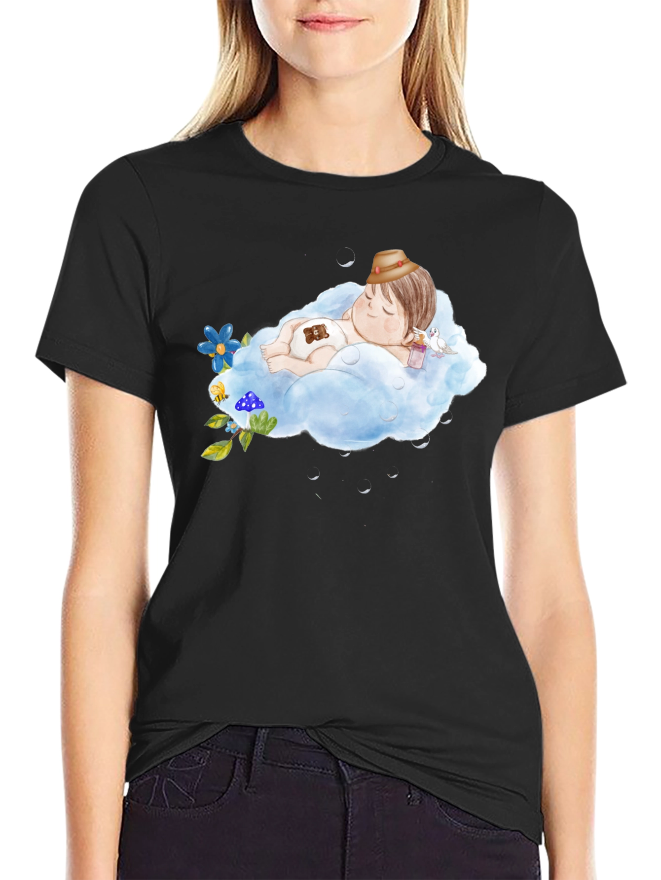Dreamy Kid on Cloud Black T-Shirt - 2