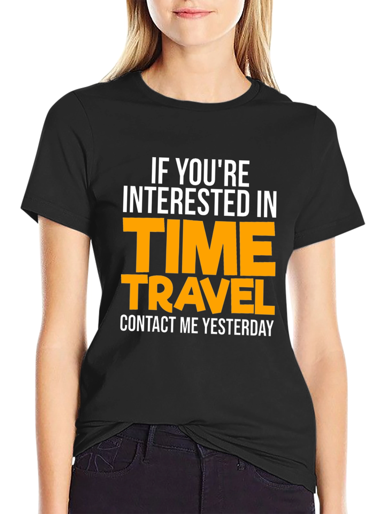 Black Time Travel T-Shirt: Contact Me Yesterday! view 2