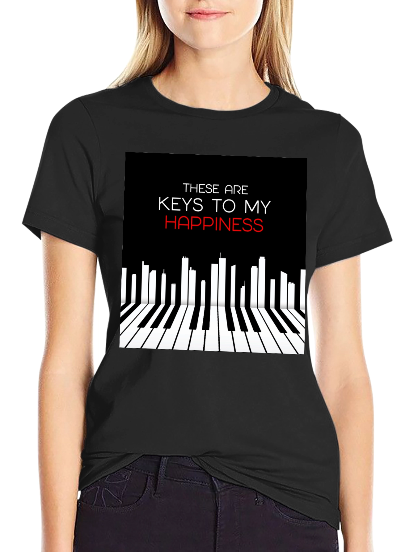 Black Piano Keys of Happiness Graphic Tee view 2