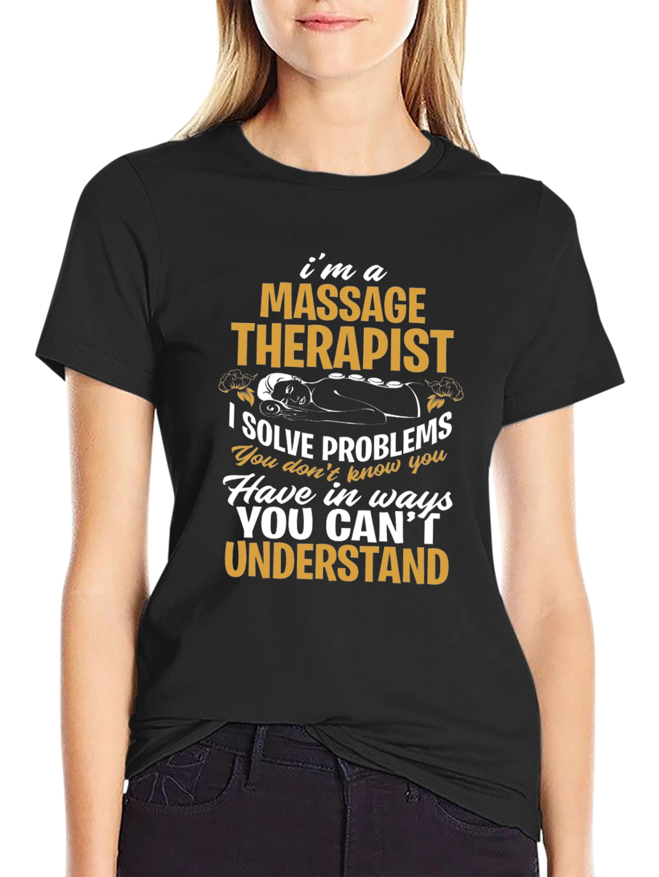 Black Massage Therapist T-Shirt: I Solve Problems view 2