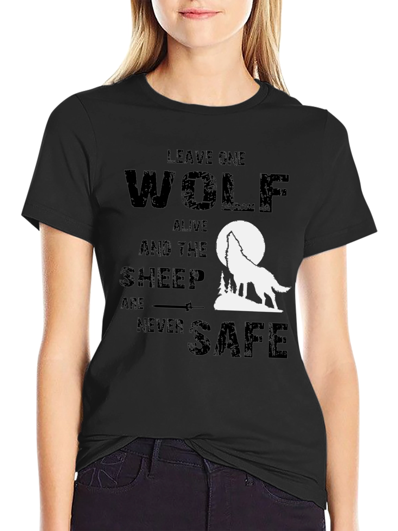 Black Wolf Graphic T-Shirt - Leave One Wolf Alive Tee view 2