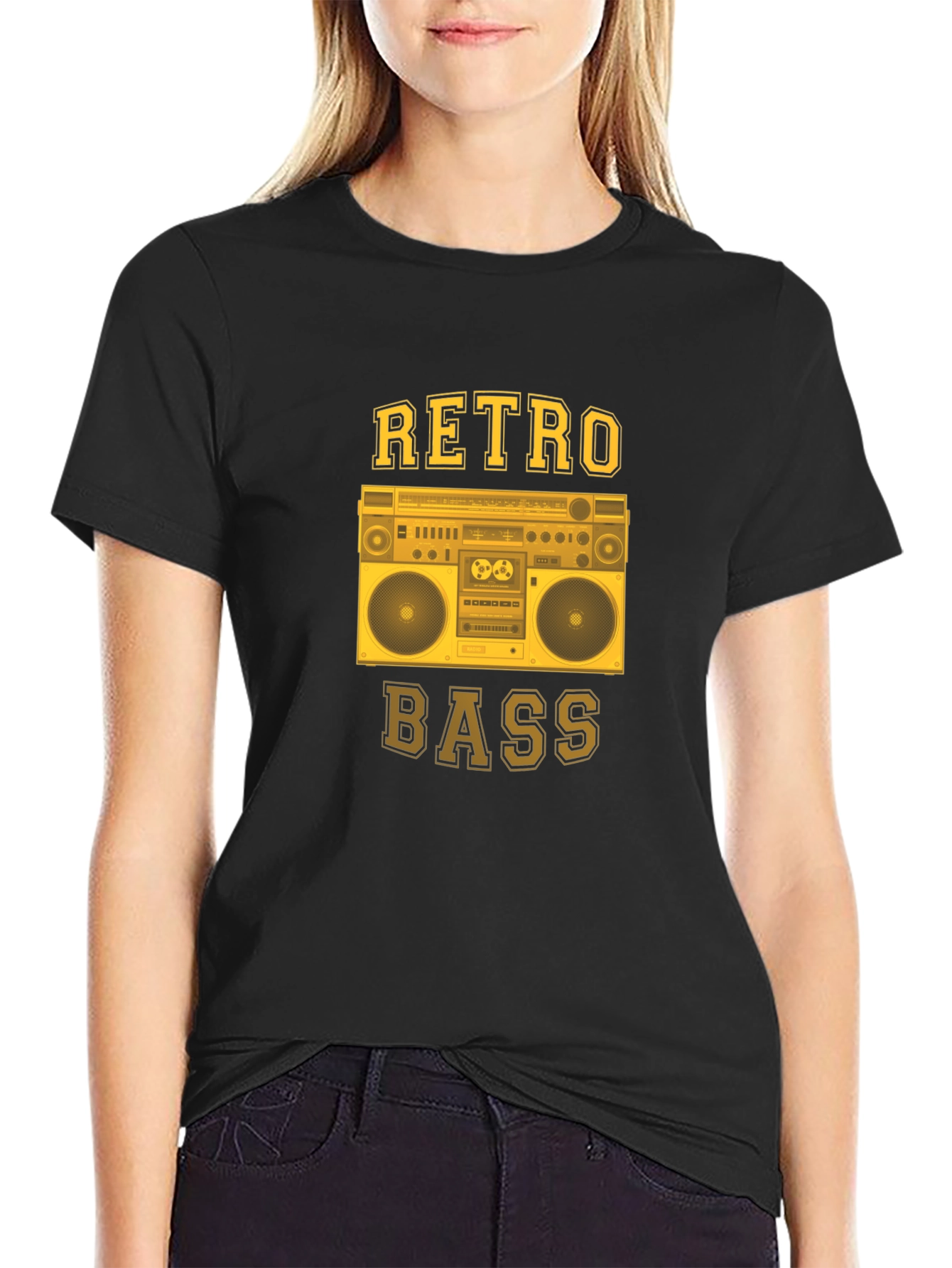Black Retro Bass Boombox Graphic T-Shirt view 2