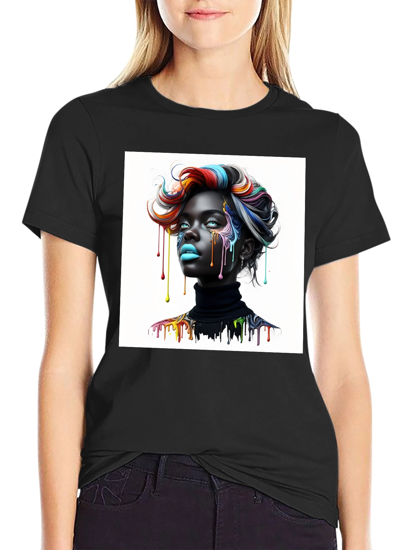 Black Artistic Woman Graphic Tee - Black view 2
