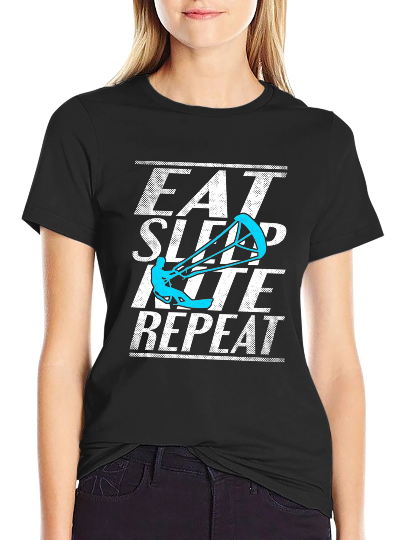 Black Eat Sleep Kite Repeat Graphic Tee view 2