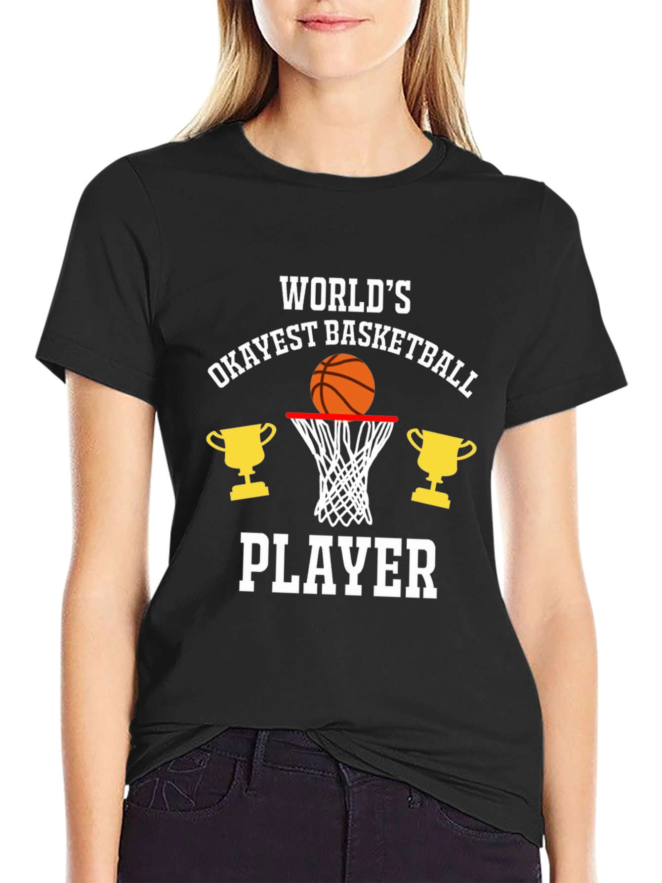 Black World's Okayest Basketball Player Graphic T-Shirt view 2