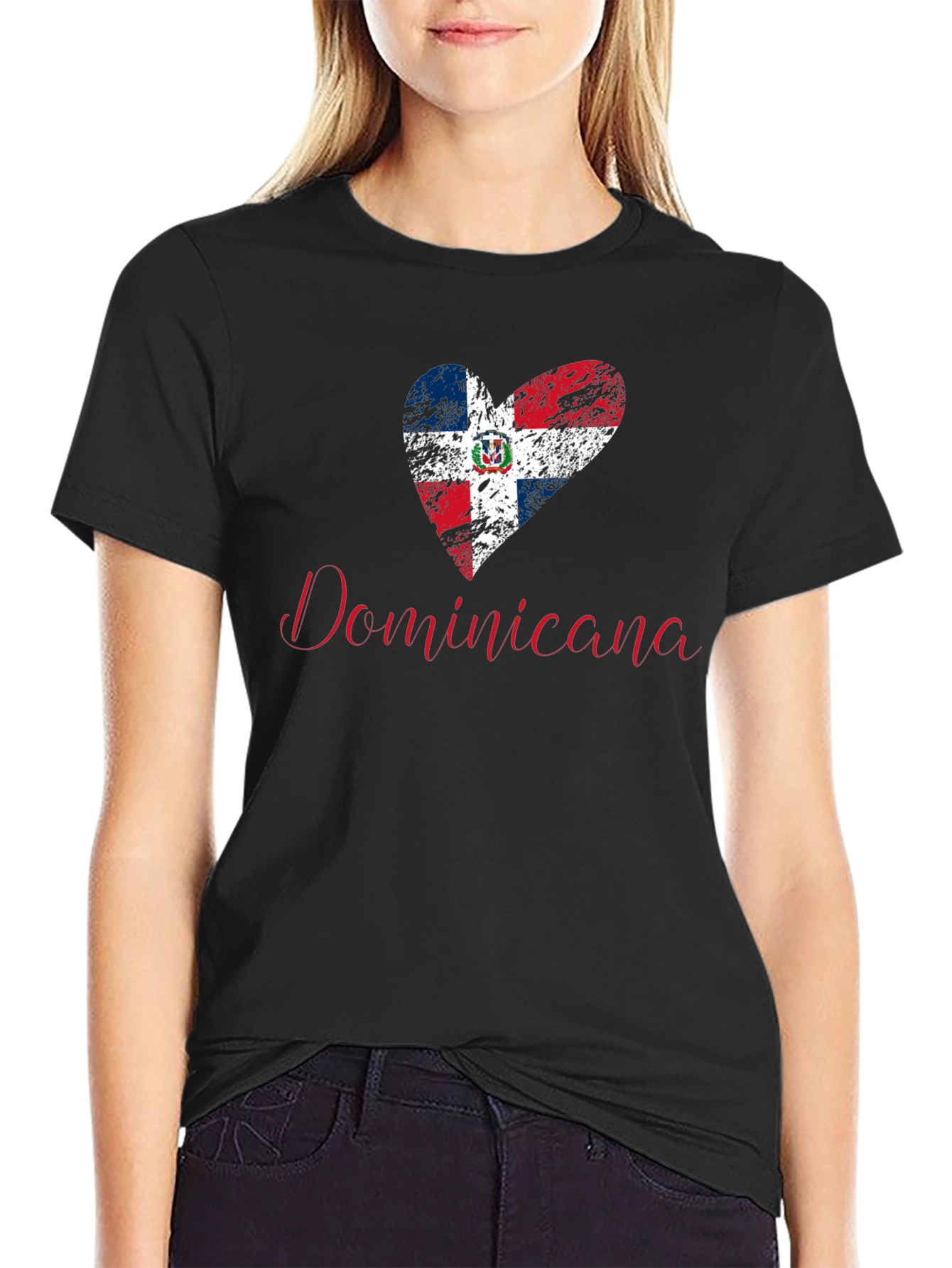 Black Dominicana Heart Flag T-Shirt - Patriotic Pride view 2