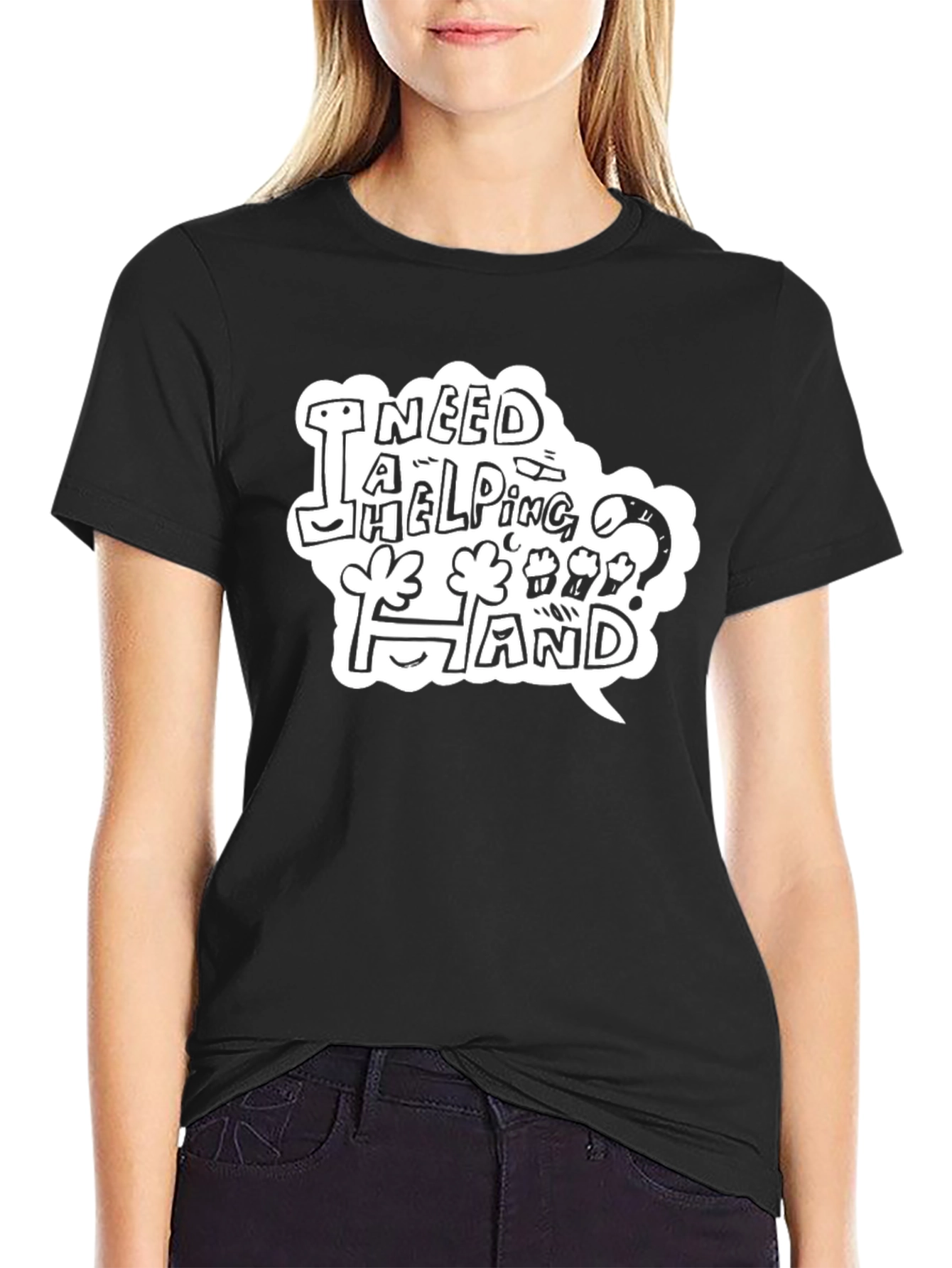 Black I Need A Helping Hand Black T-Shirt view 2