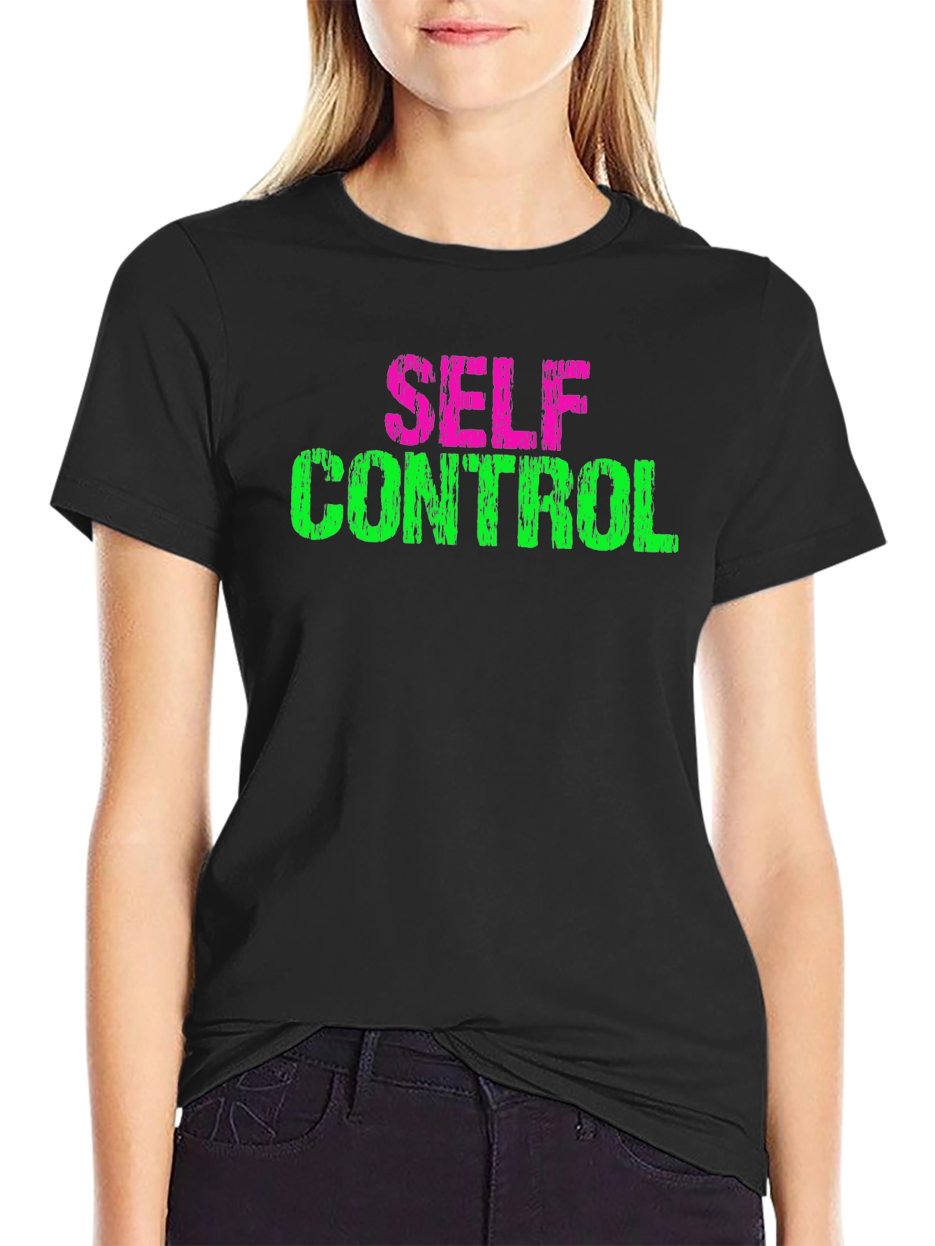 Black Self Control Graphic Tee - Black Cotton T-Shirt view 2