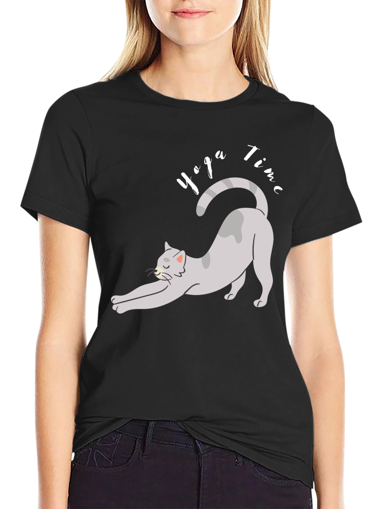 Black Yoga Cat T-Shirt - Time to Relax! view 2