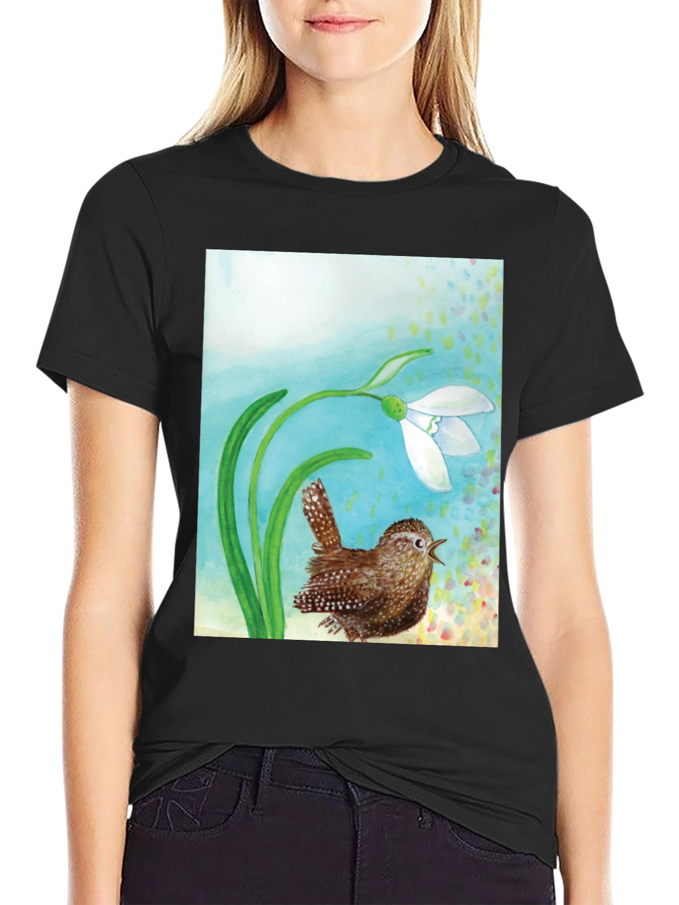 Black Snowdrop and Wren T-Shirt view 2