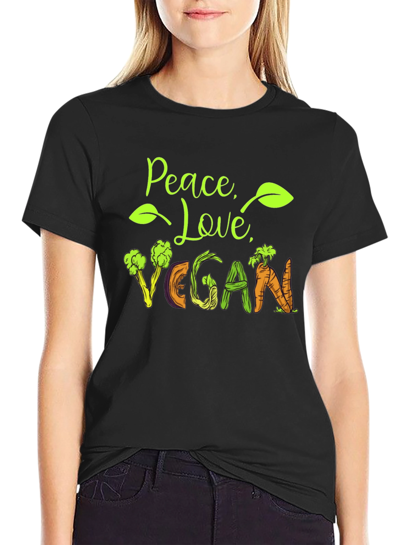 Black Peace Love Vegan Graphic Tee view 2
