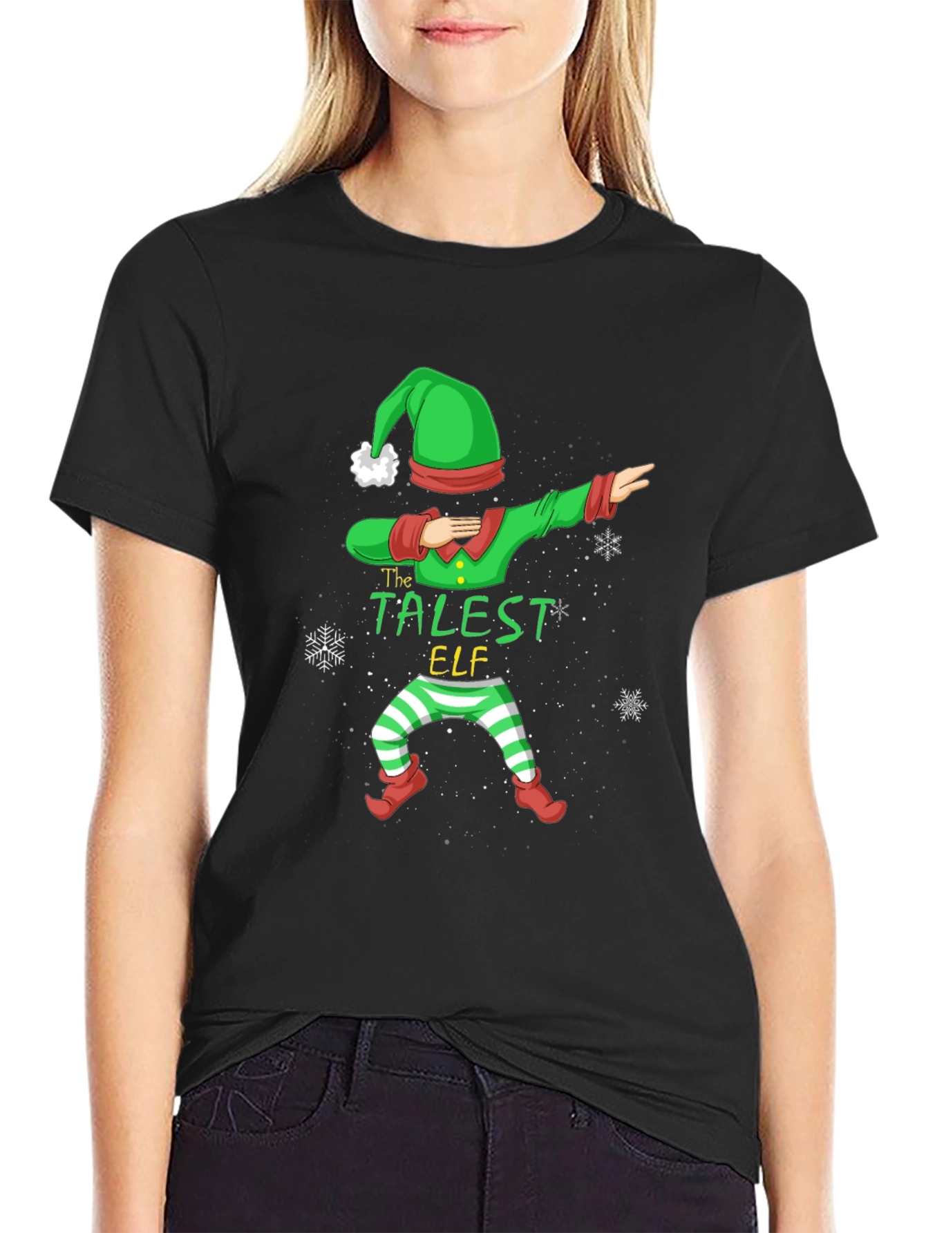 Black Dabbing Elf T-Shirt - Christmas Holiday Tee view 2