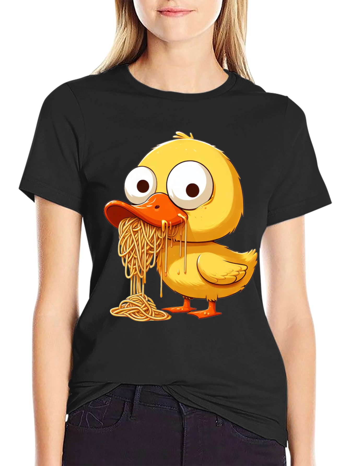 Black Duck Eating Spaghetti Graphic Tee view 2