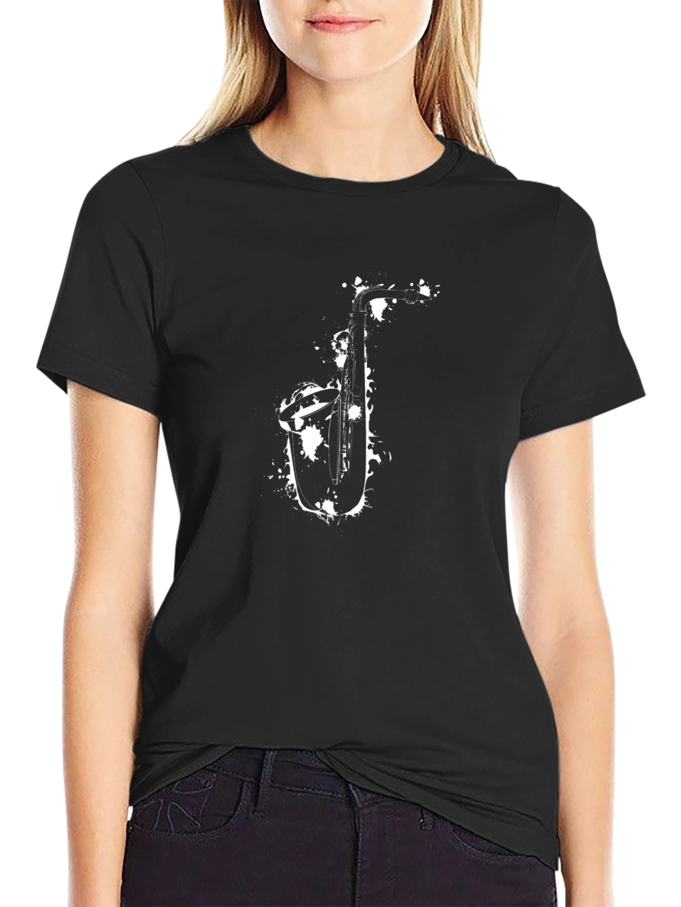 Black Men's Black Saxophone Graphic Tee - Stylish & Unique view 2