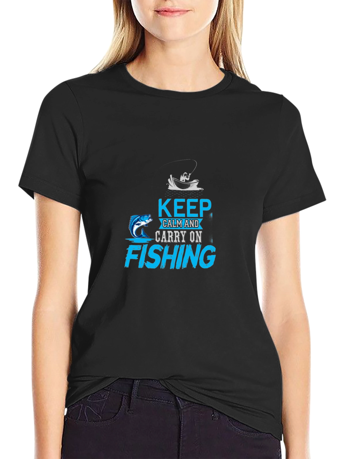 Black Keep Calm Fishing T-Shirt - Angler Gift view 2