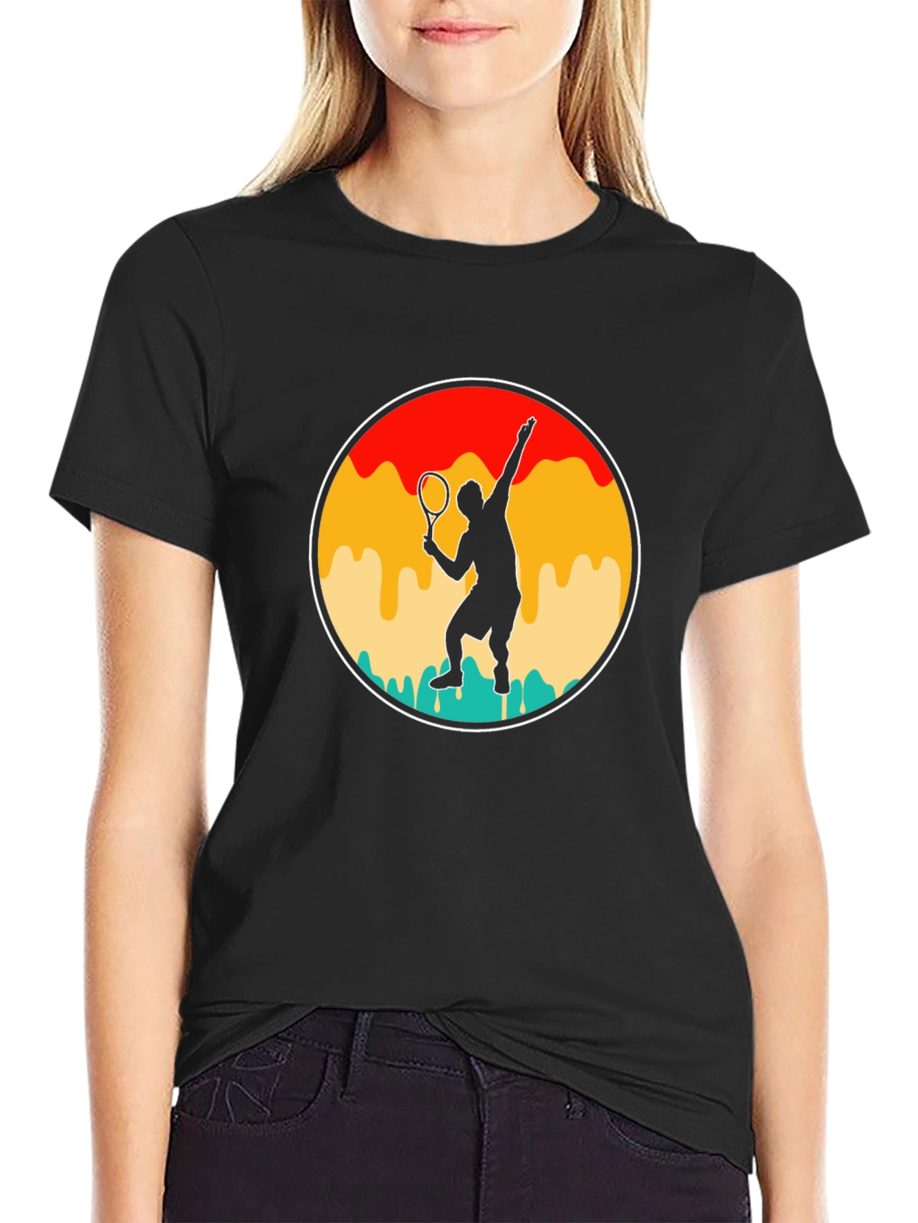 Black Retro Tennis Player T-Shirt - Serve in Style! view 2