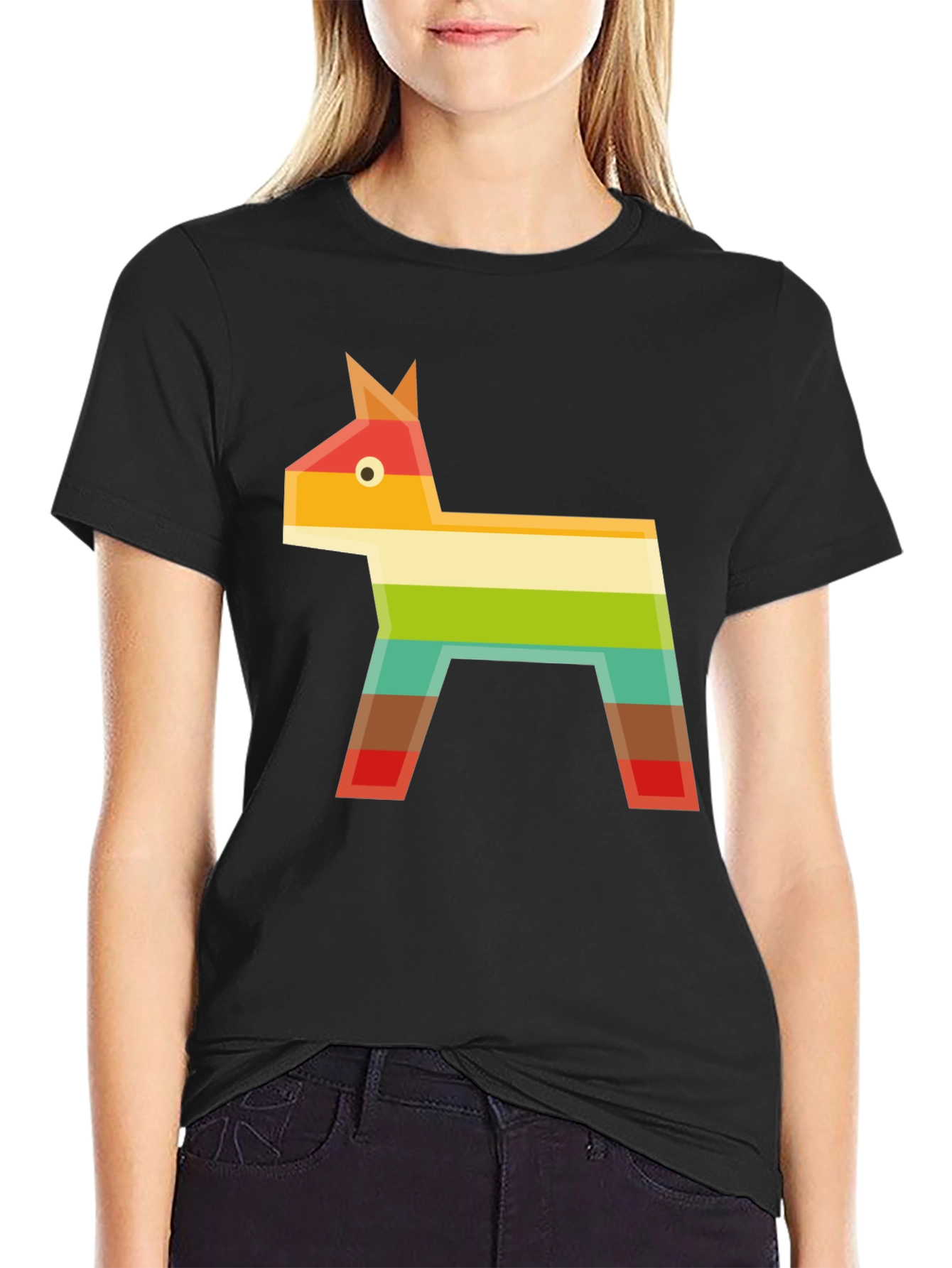 Black Geometric Piñata Graphic Tee - Black Casual T-Shirt view 2