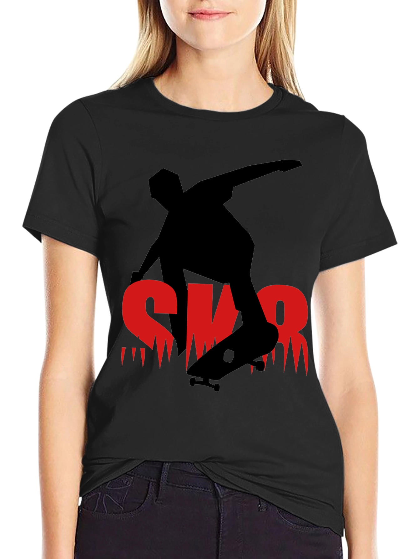 Black Skateboarder Graphic Tee - Black Casual Shirt view 2