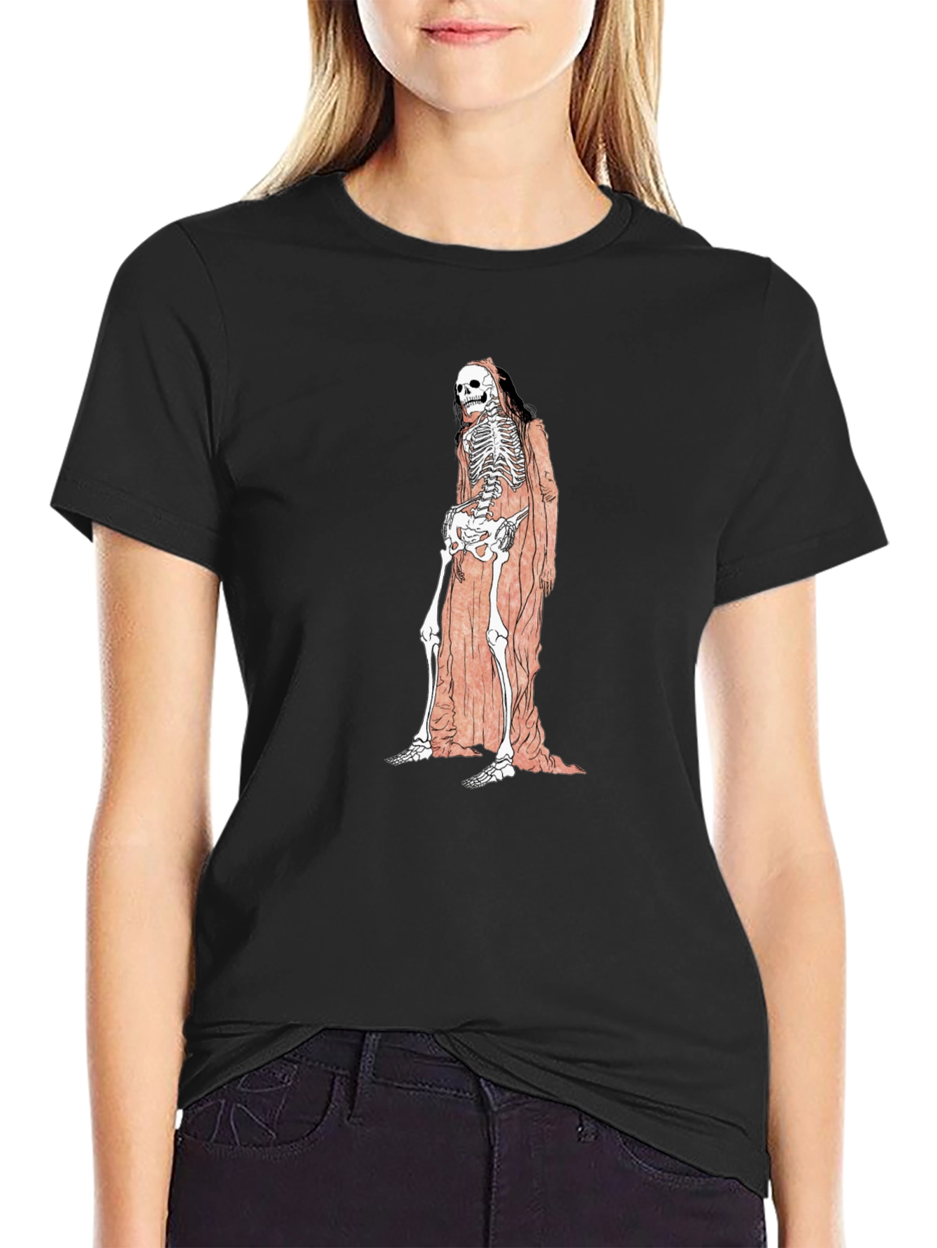Black Grim Reaper Skeleton Graphic Tee - Unisex Black T-Shirt view 2