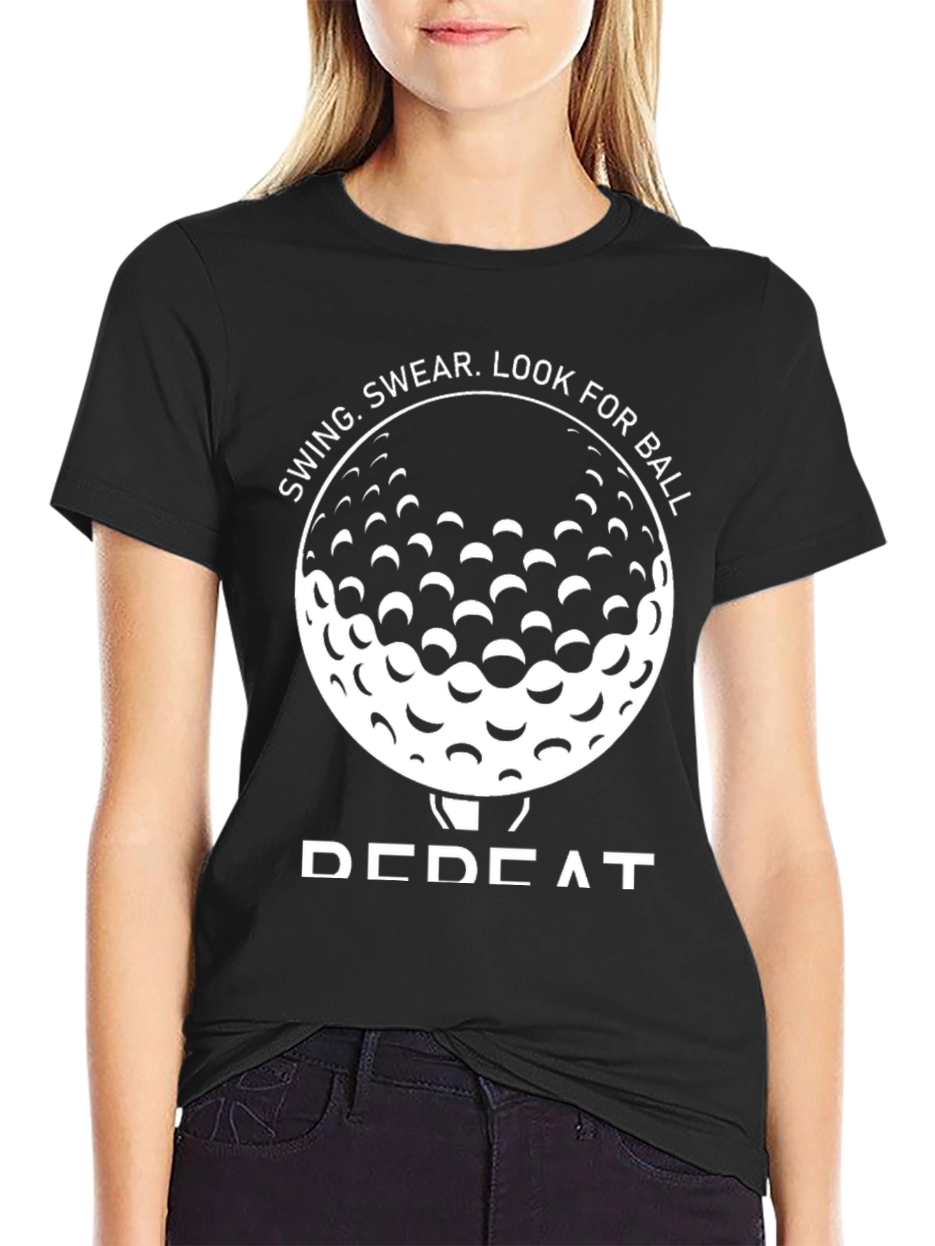 Black Golf Swing, Swear, Look, Repeat T-Shirt view 2