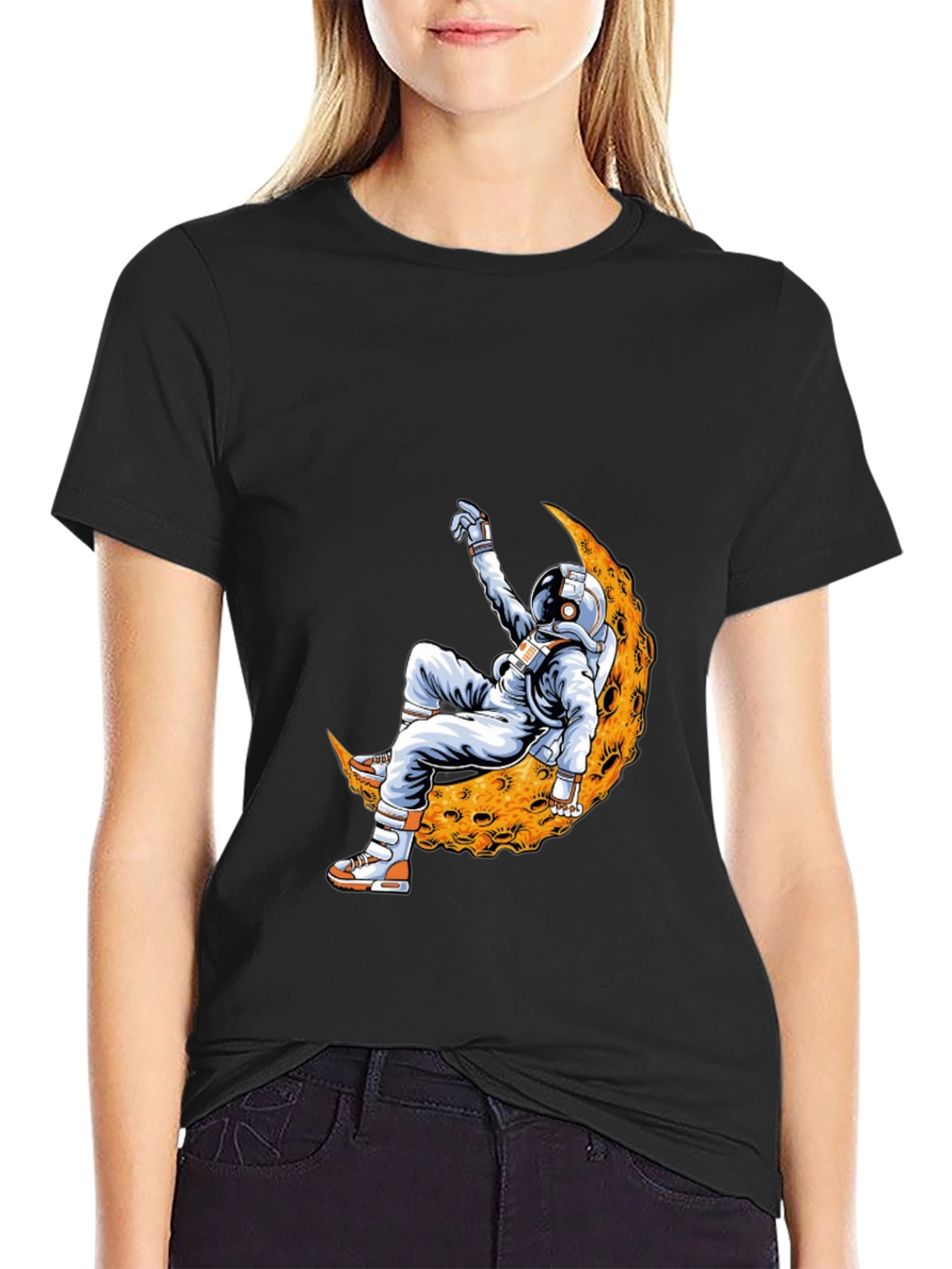 Black Astronaut Moon T-Shirt - Cool Space Design view 2