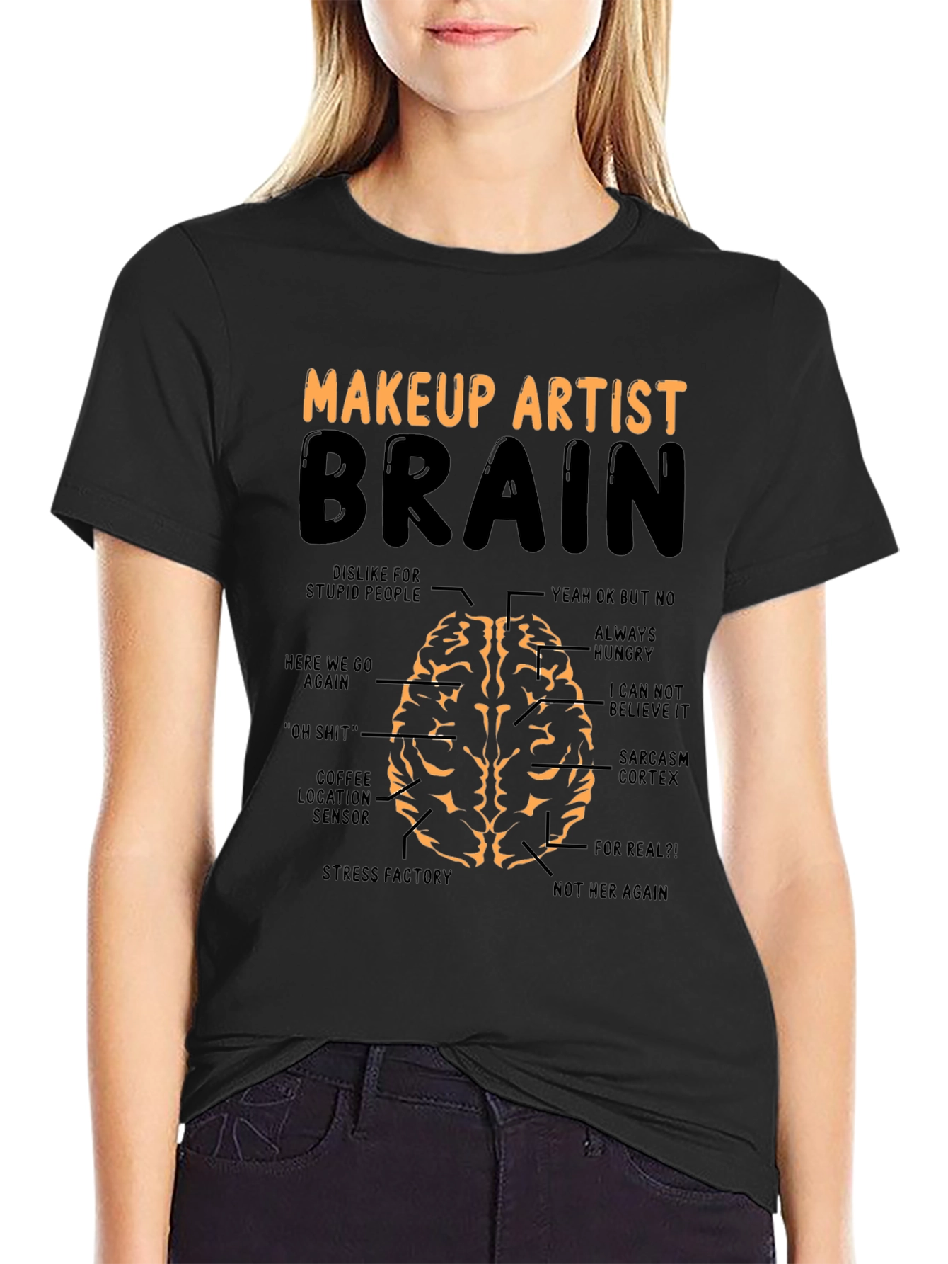 Black Makeup Artist Brain T-Shirt - Funny Gift for Stylists view 2