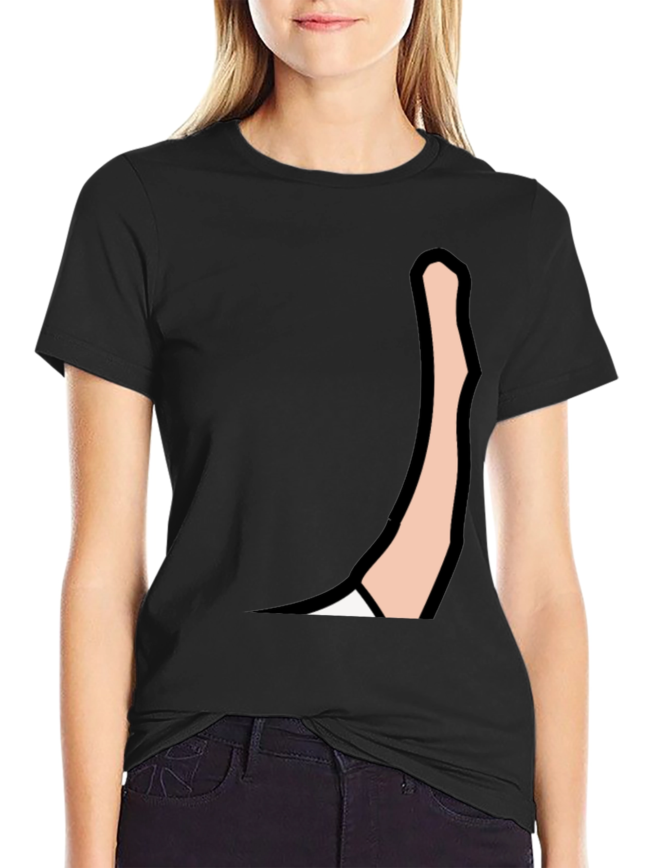 Black Men's Black Graphic Tee: Cartoon Arm Design view 2
