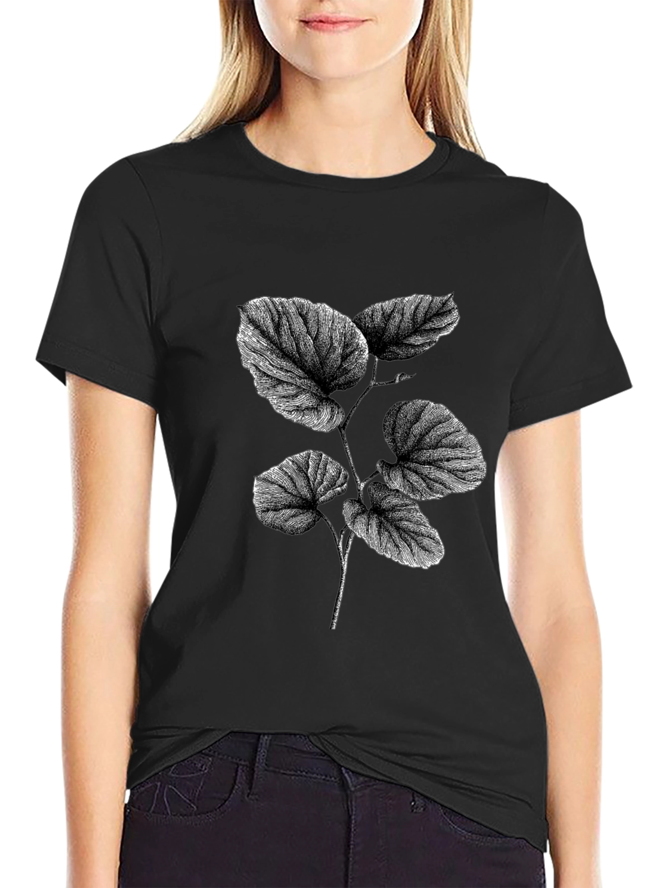 Black Botanical Print Black T-Shirt view 2