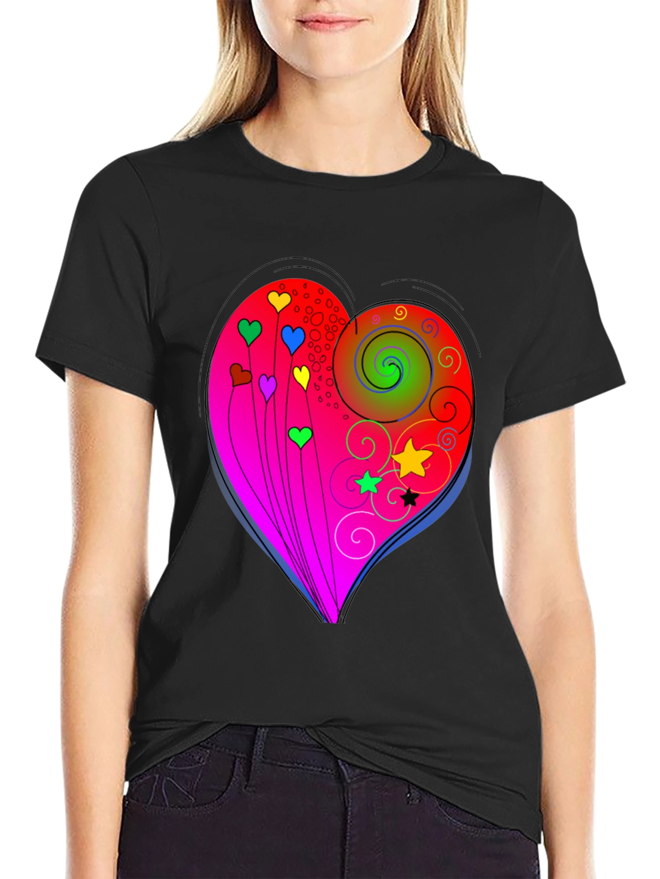 Black Heart Swirls Graphic T-Shirt - Stylish Casual Wear view 2