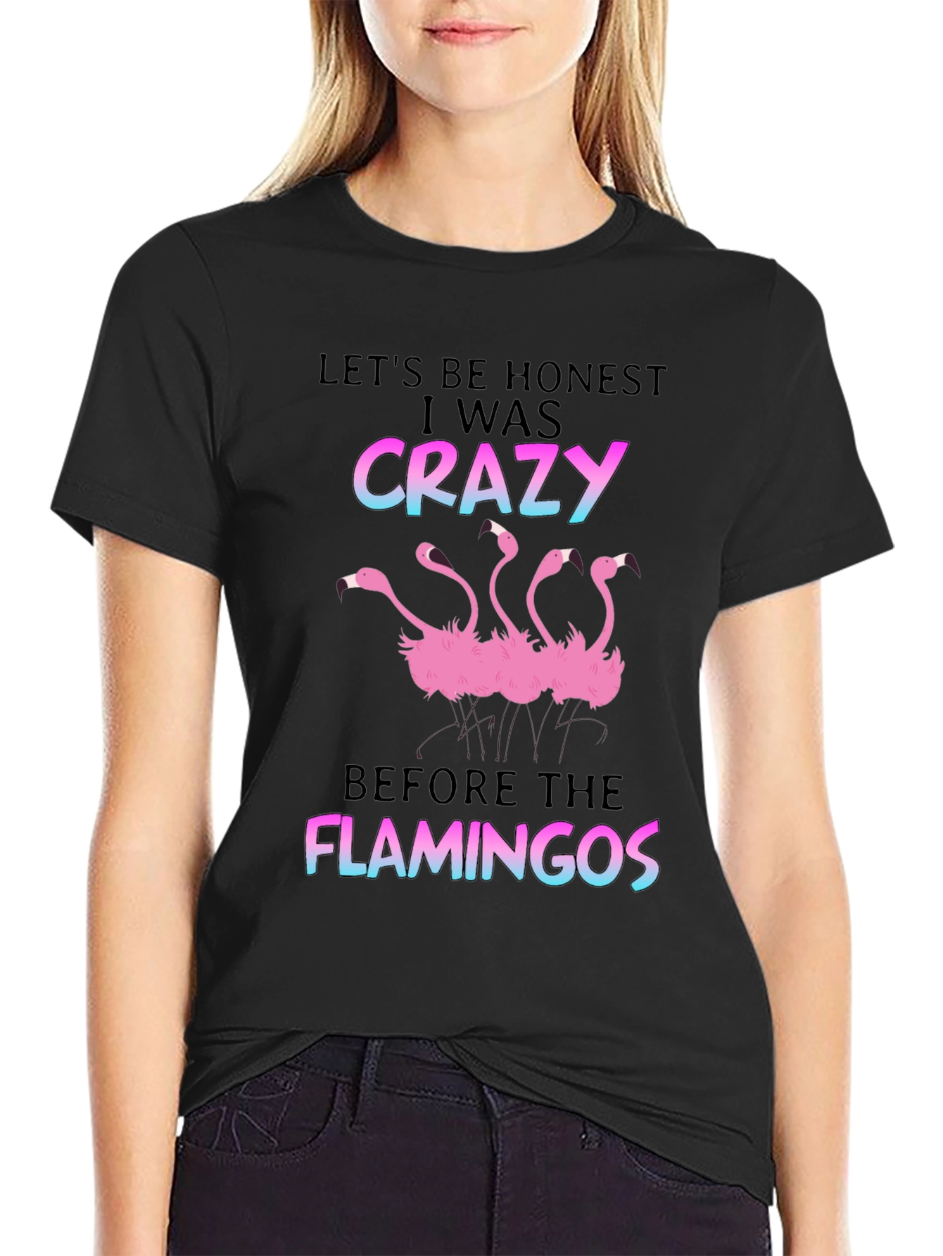 Black Crazy Before Flamingos T-Shirt - Black view 2