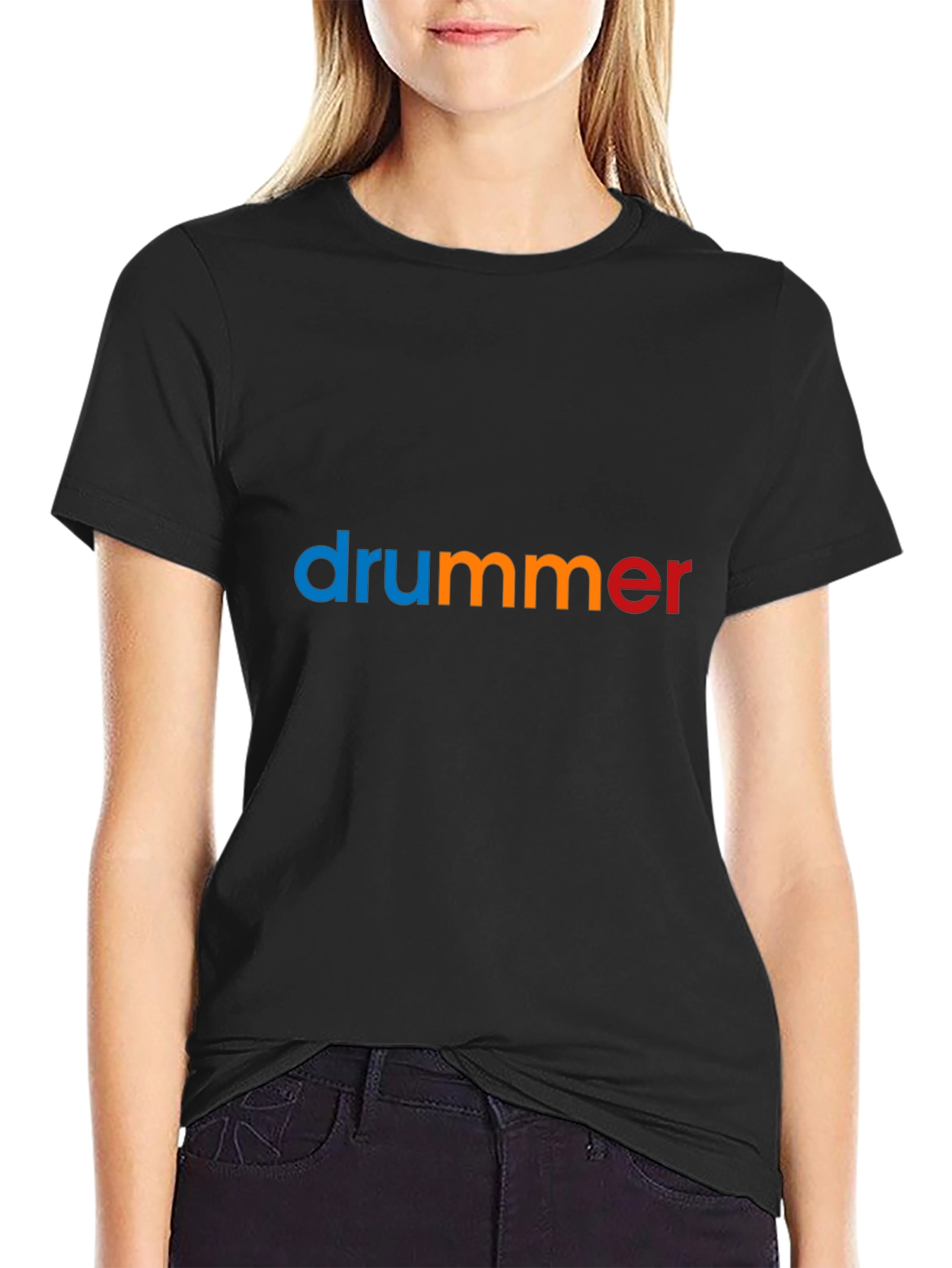 Black Colorful "Drummer" Graphic Black T-Shirt view 2