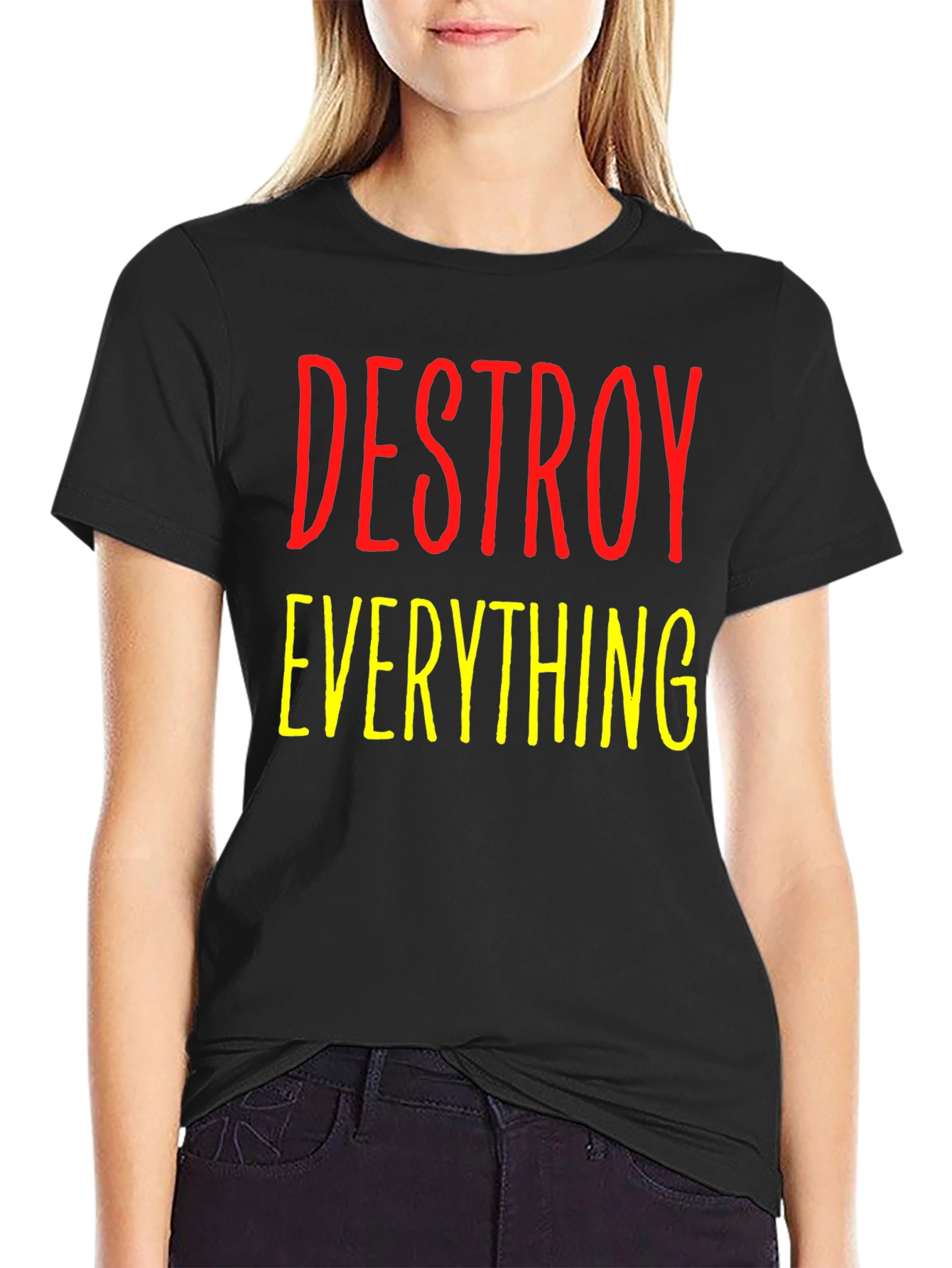 Black Destroy Everything Graphic Tee - Bold Statement Shirt view 2