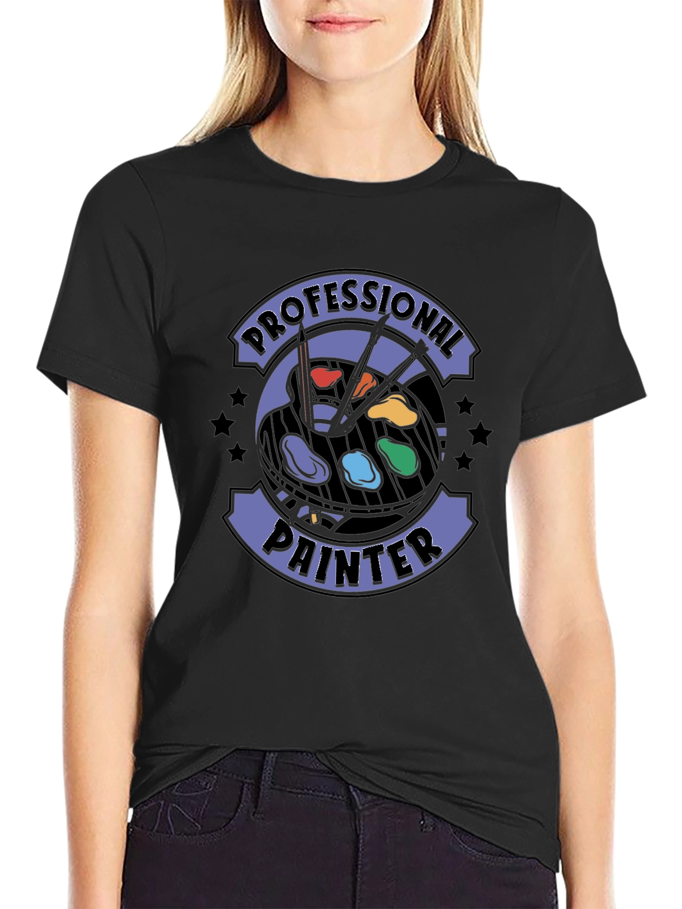 Black Professional Painter T-Shirt - Artistic Design view 2