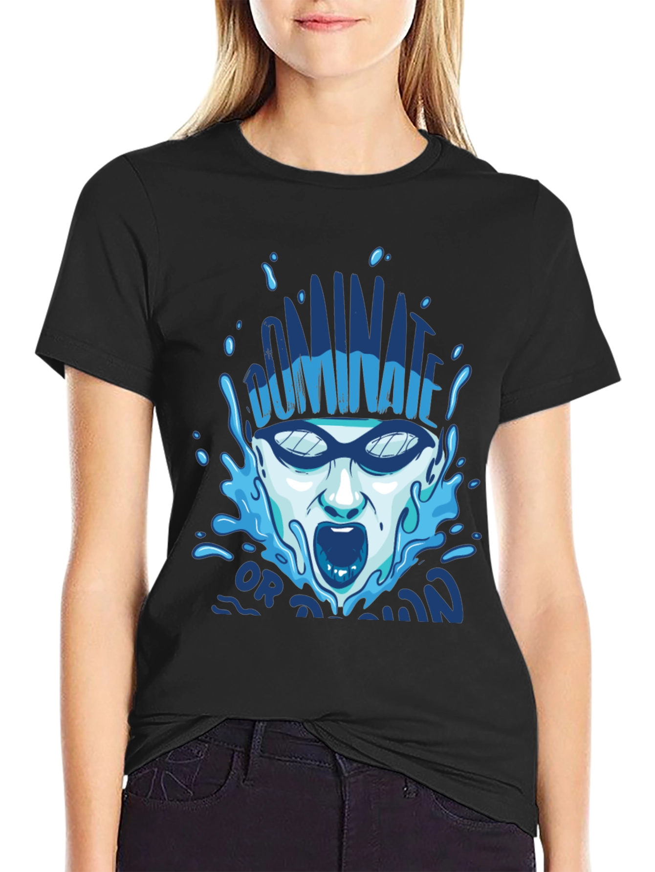 Black Dominate or Drown T-Shirt - Swimmer Graphic Tee view 2