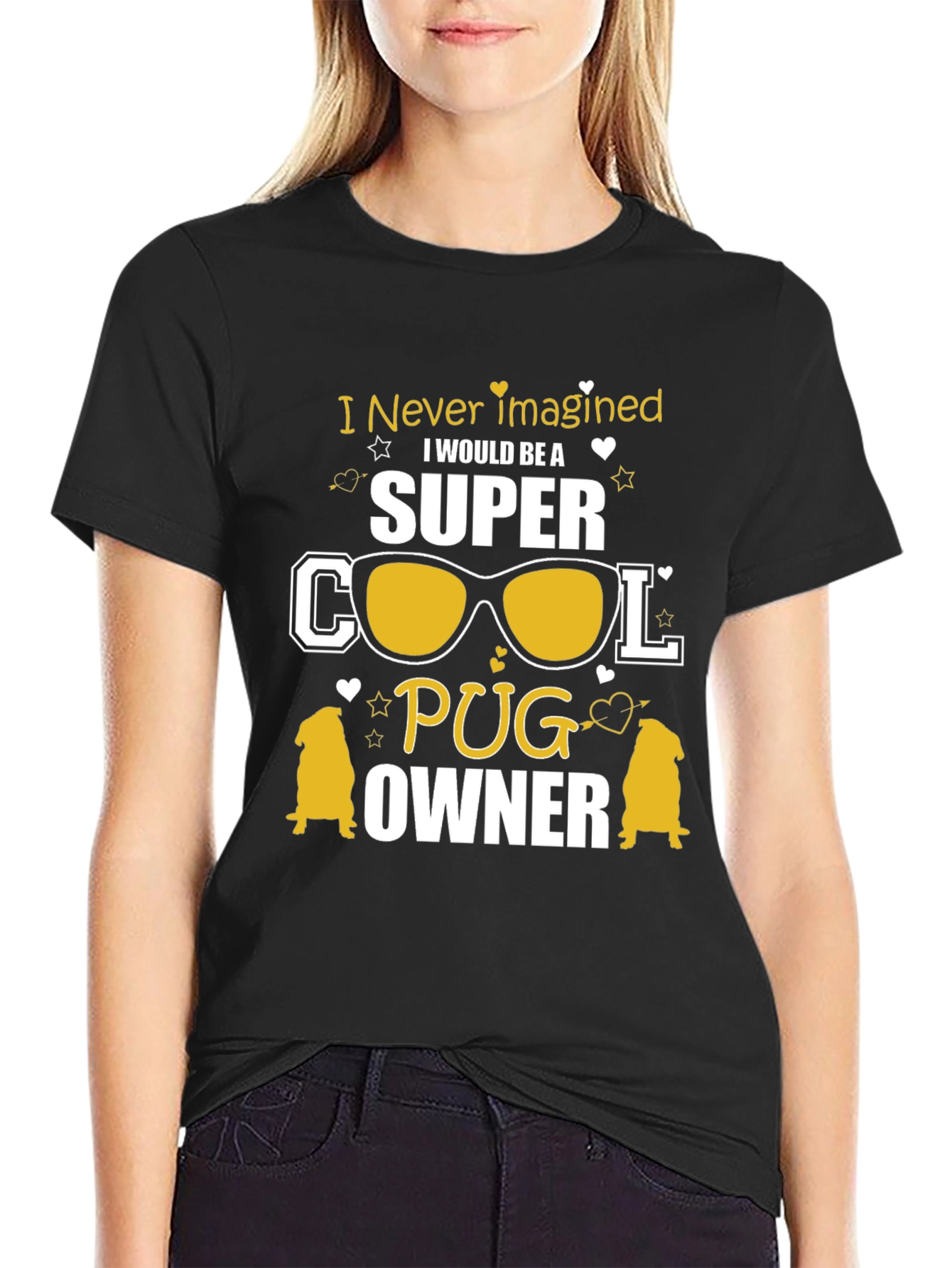 Black Super Cool Pug Owner Black T-Shirt view 2