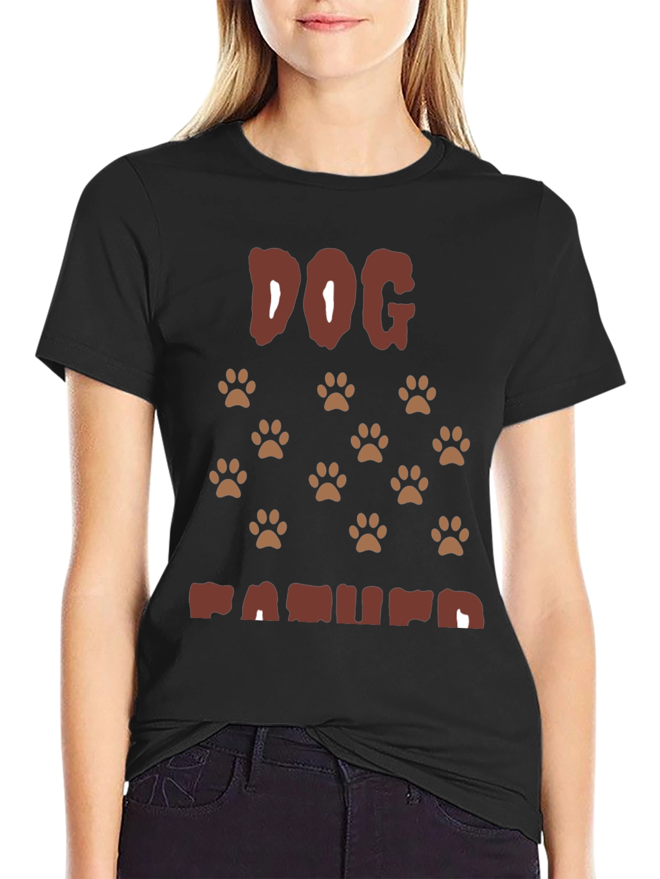 Black Dog Paw Print T-Shirt - Casual Crew Neck Tee view 2