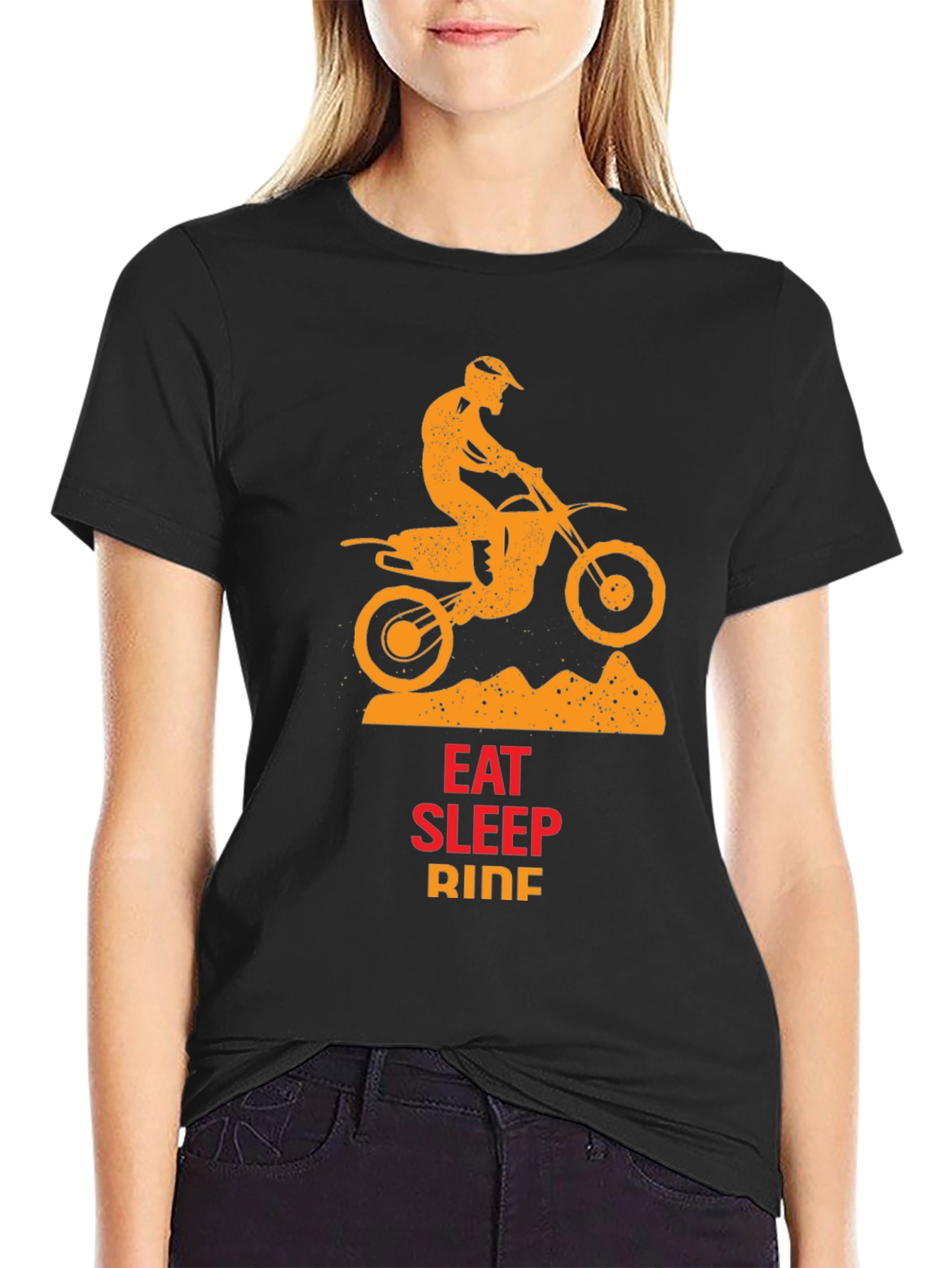 Black Eat Sleep Ride T-Shirt - Motocross Design view 2
