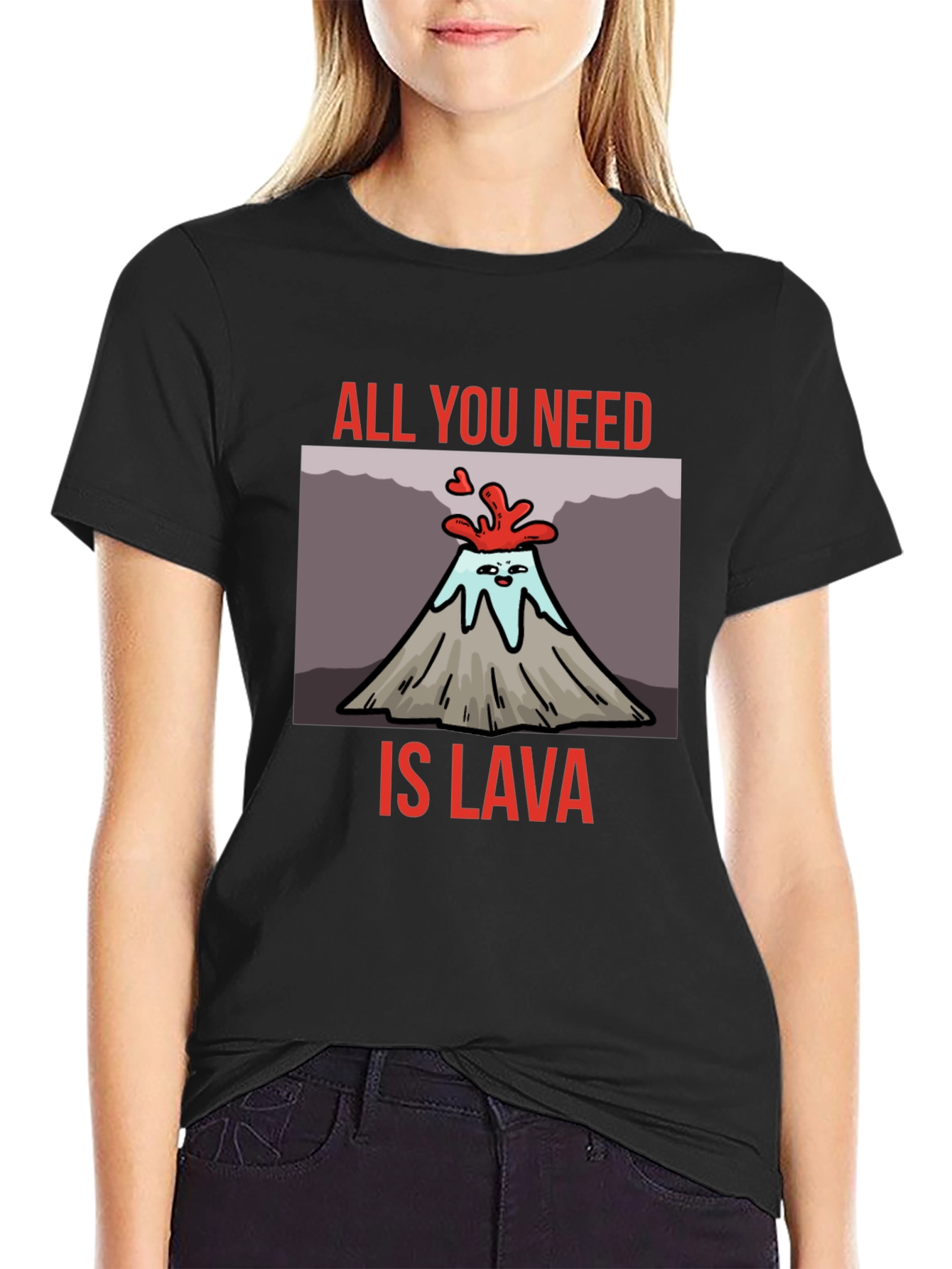 Black All You Need is Lava T-Shirt Volcano Cartoon Tee view 2