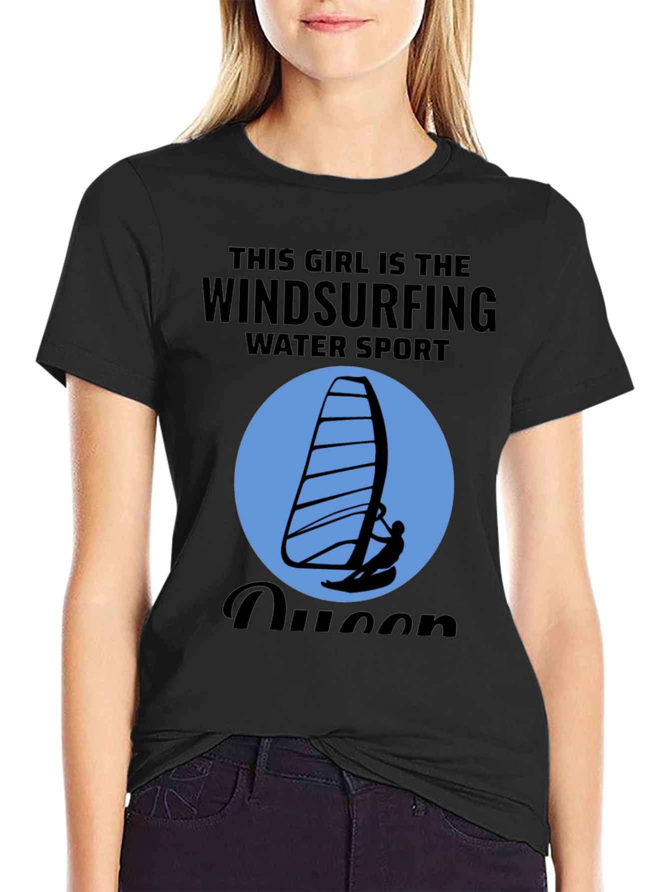 Black Windsurfing Queen T-Shirt - Water Sport Design view 2