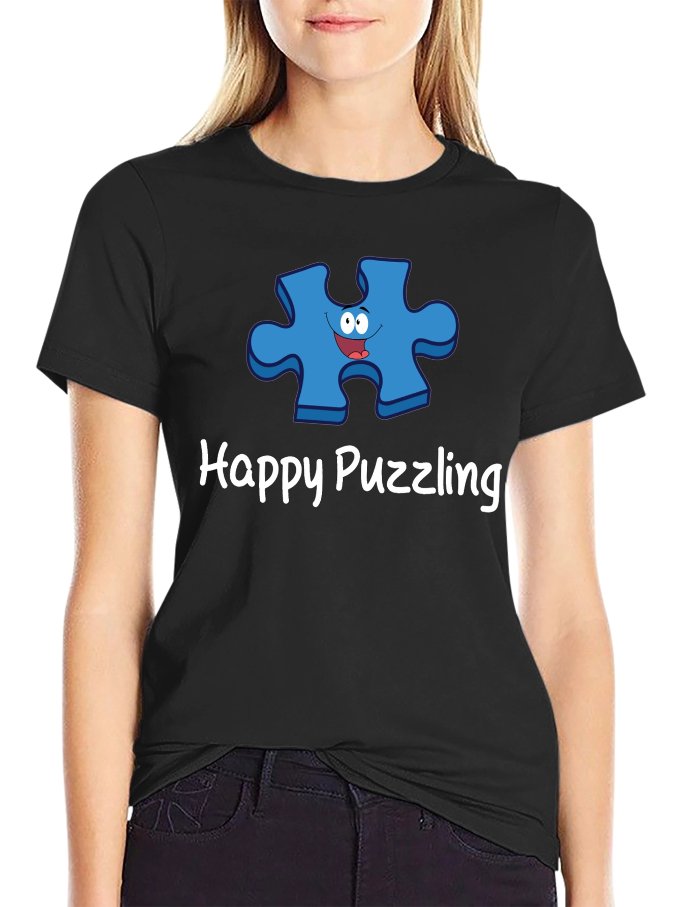 Black Happy Puzzling Graphic T-Shirt view 2