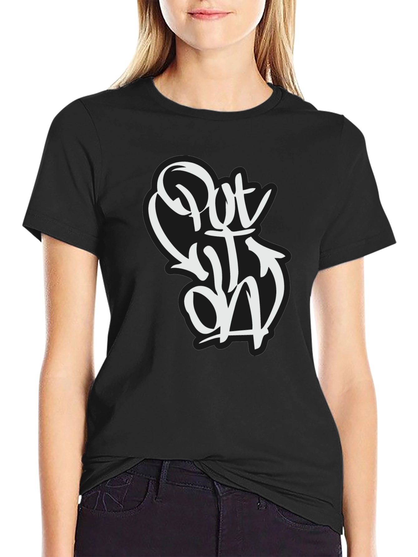 Black Put It On Black Graphic Tee - Urban Style view 2